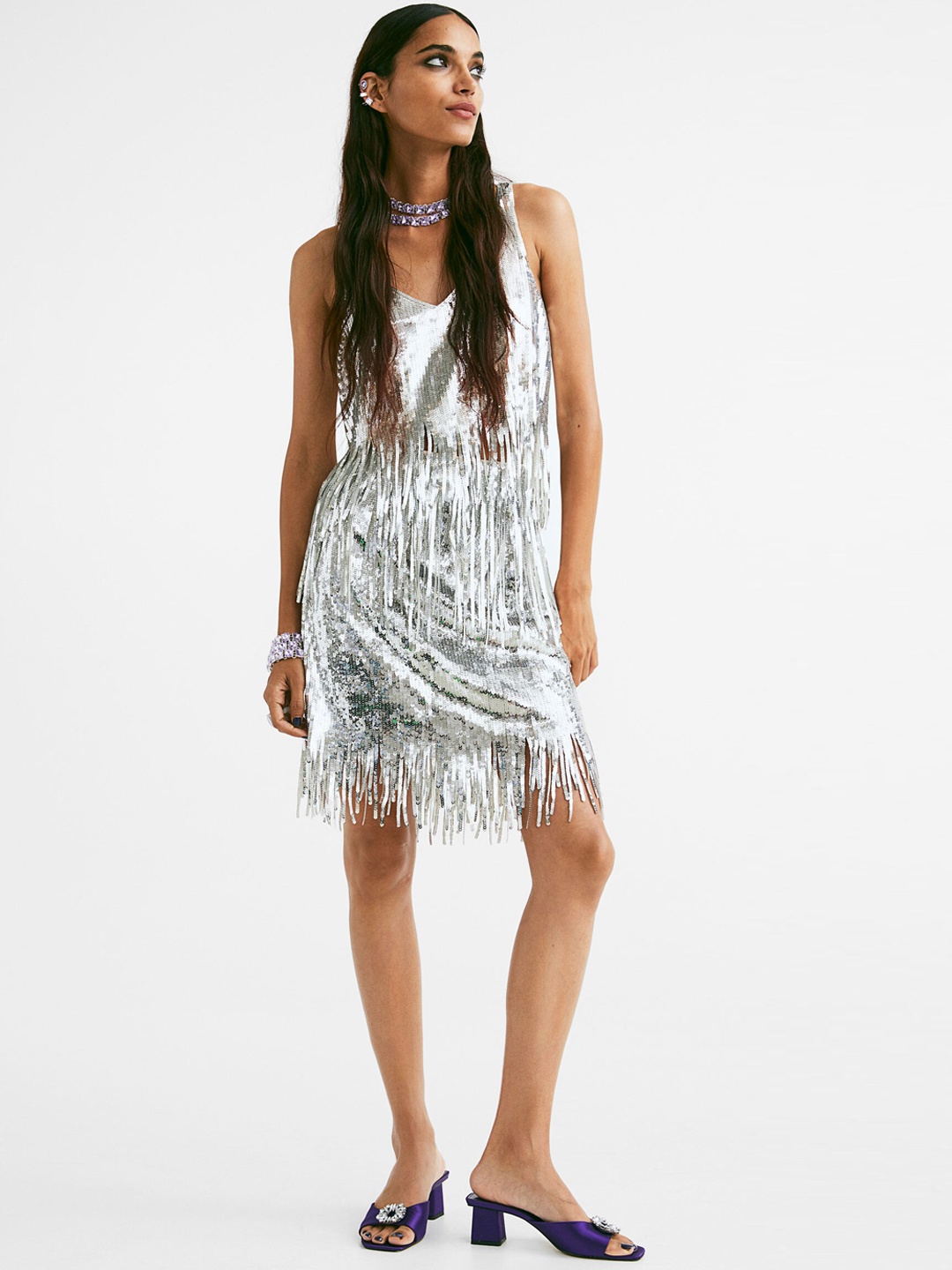 

H&M Women Silver Sequined Skirt