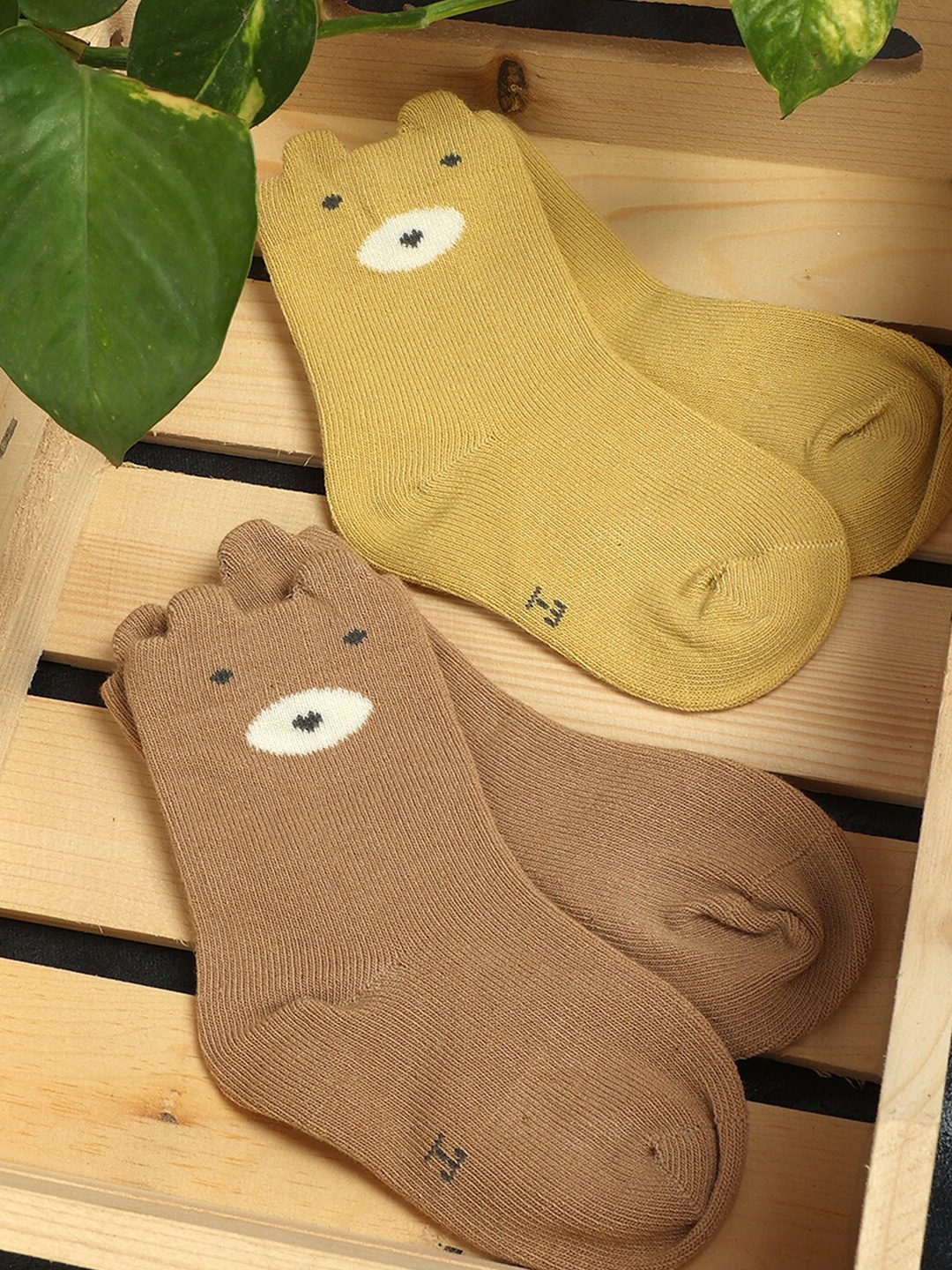 

PASSION PETALS Kids Pack Of 2 Cartoon Printed Socks, Brown