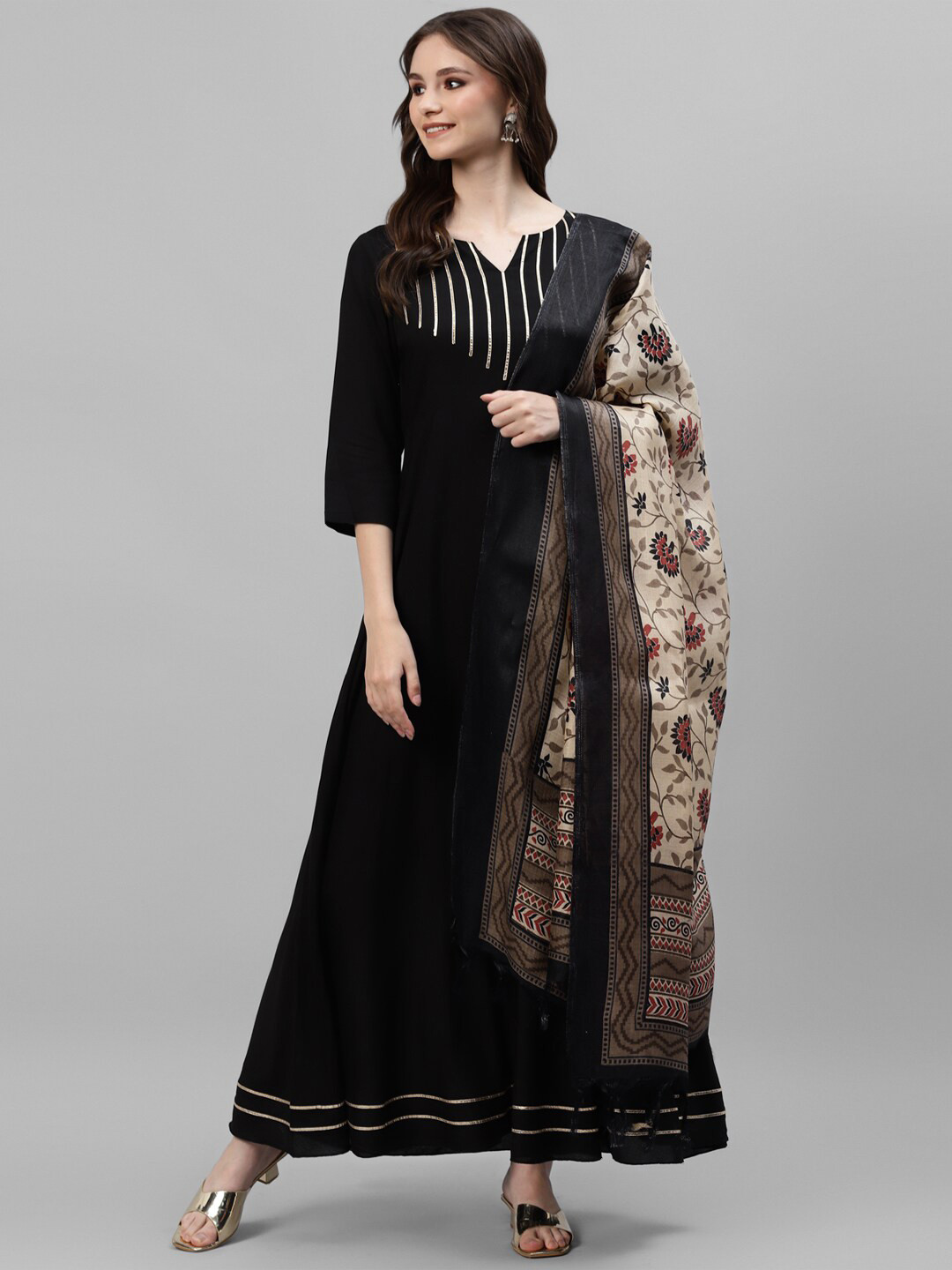 

DEEBACO Women Kurta with Dupatta, Black