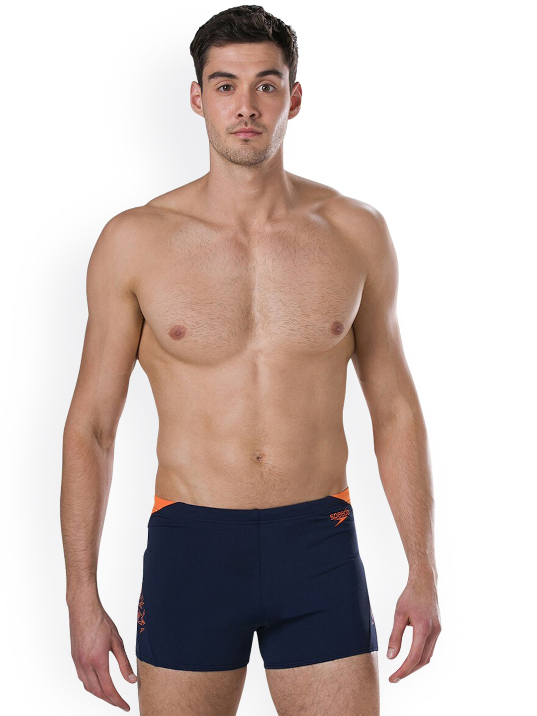 

Speedo Men Navy Blue & Orange Printed Swim Bottoms