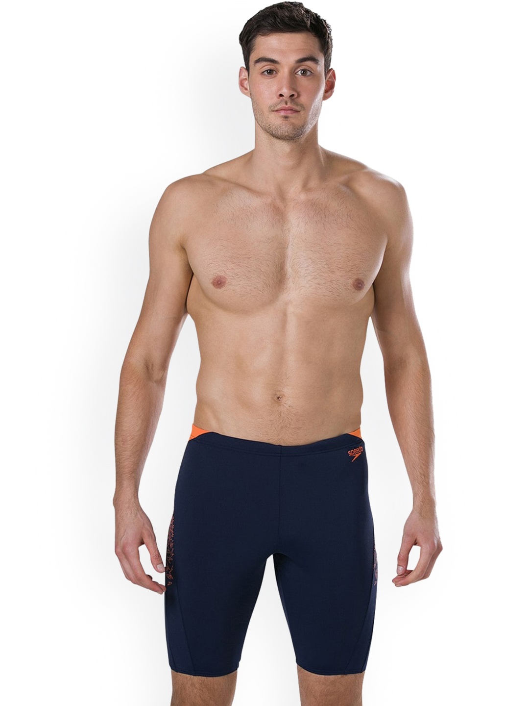

Speedo Men Navy Blue & Orange Solid Swim Shorts