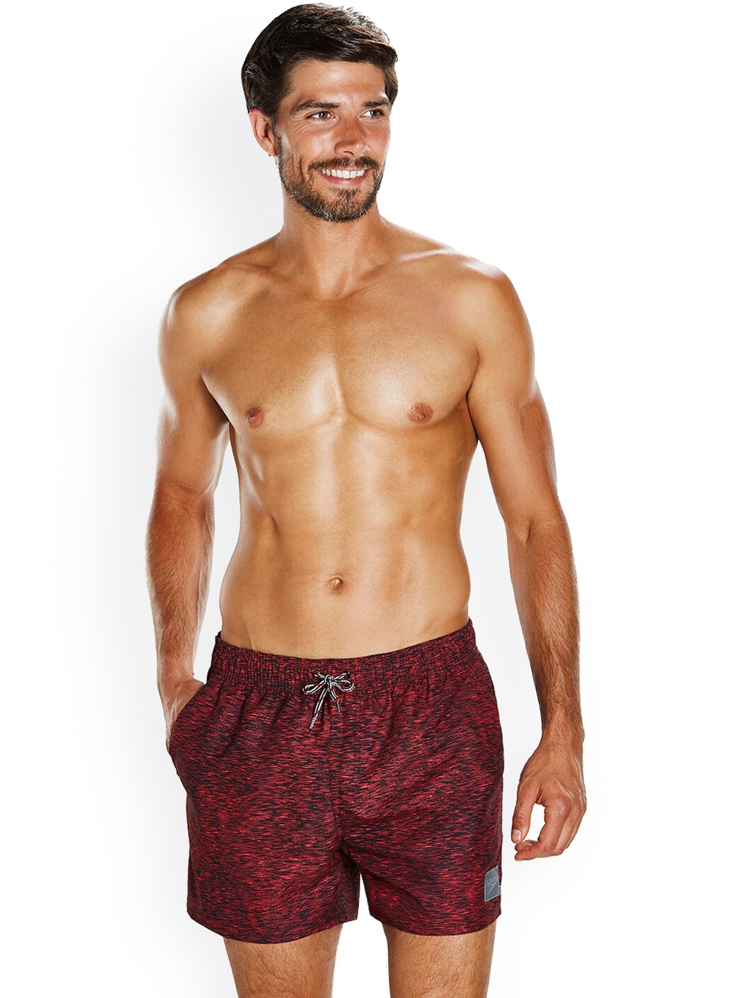 

Speedo Men Black & Red Printed Swim Shorts