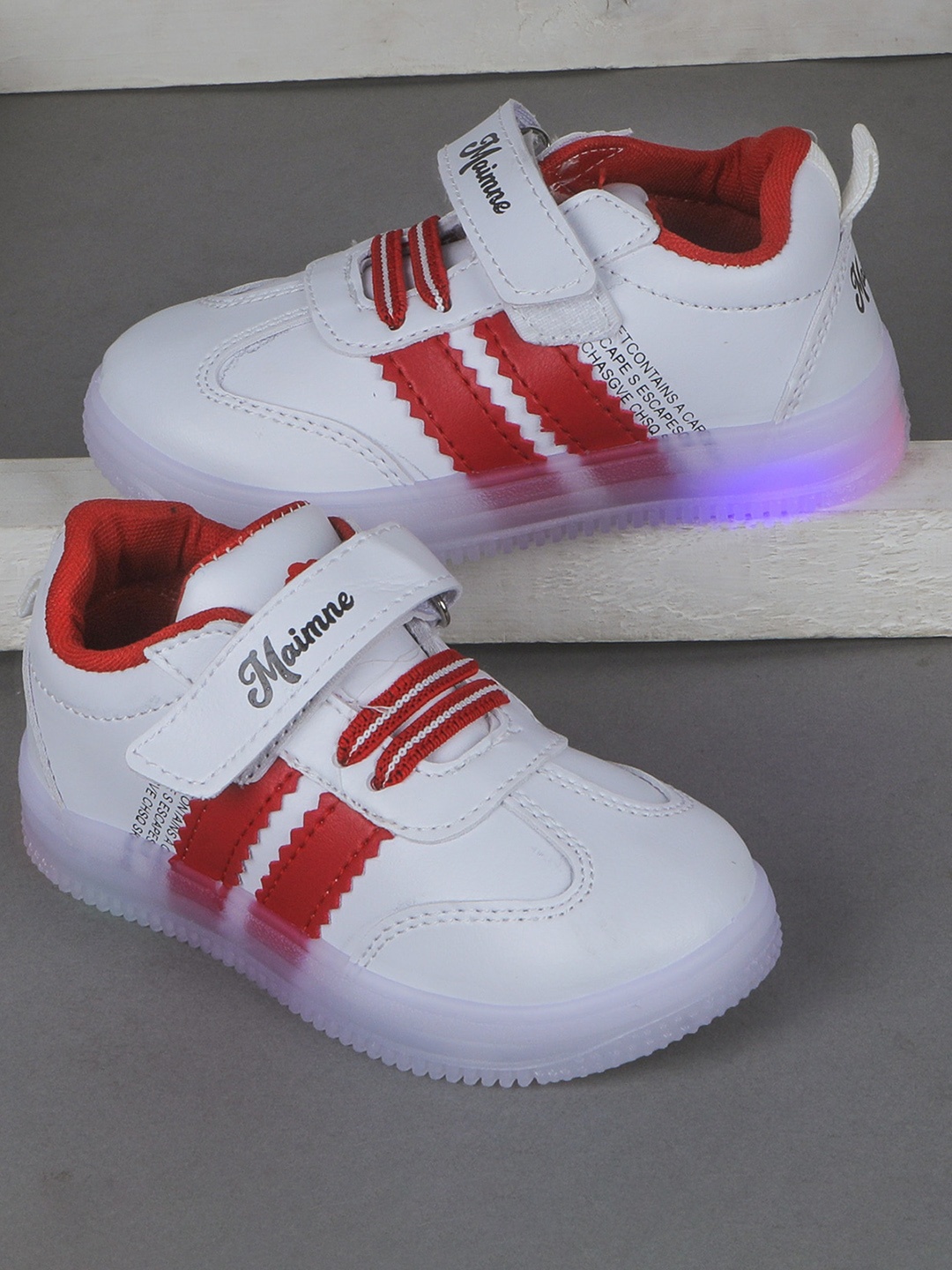 

FEETWELL SHOES Unisex Kids Red and White Velcro Sneakers