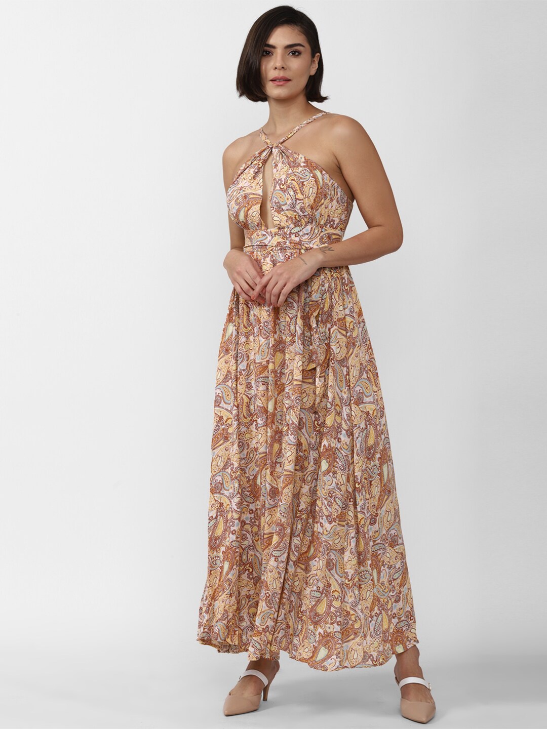 

FOREVER 21 Peach-Coloured Floral Printed Maxi Dress
