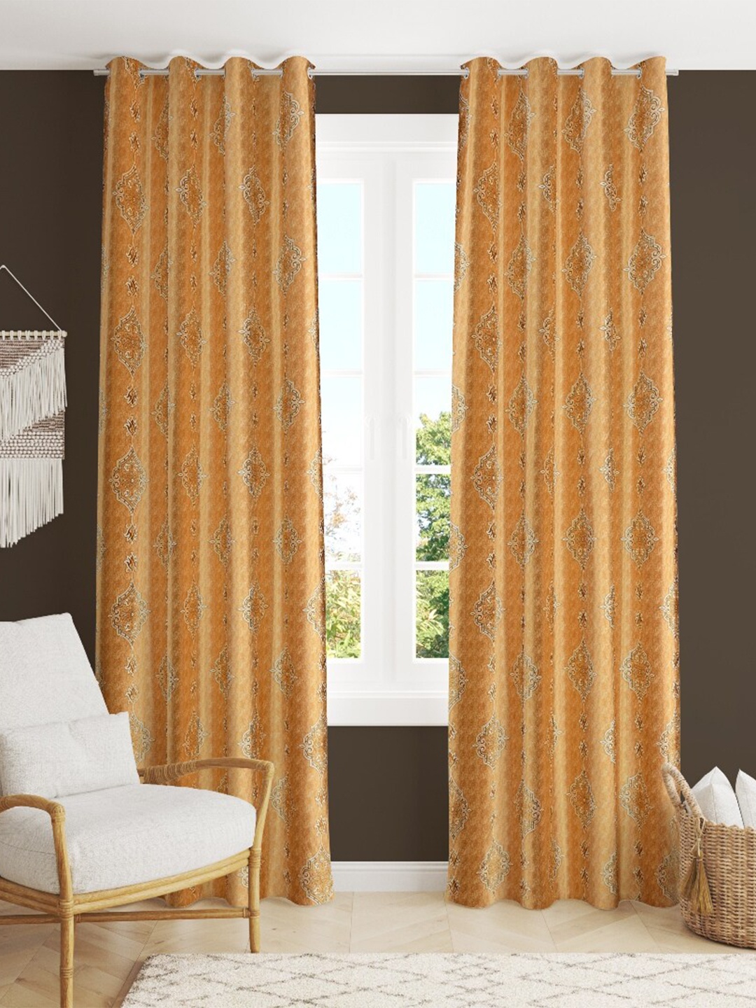 

Slushy Mushy Set of 2 Ethnic Motifs Printed Door Curtain, Yellow