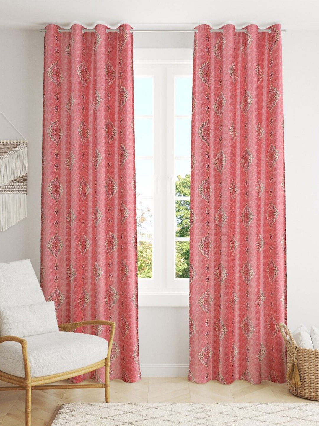 

Slushy Mushy Peach-Coloured & White Set of 2 Ethnic Motifs Long Door Curtain