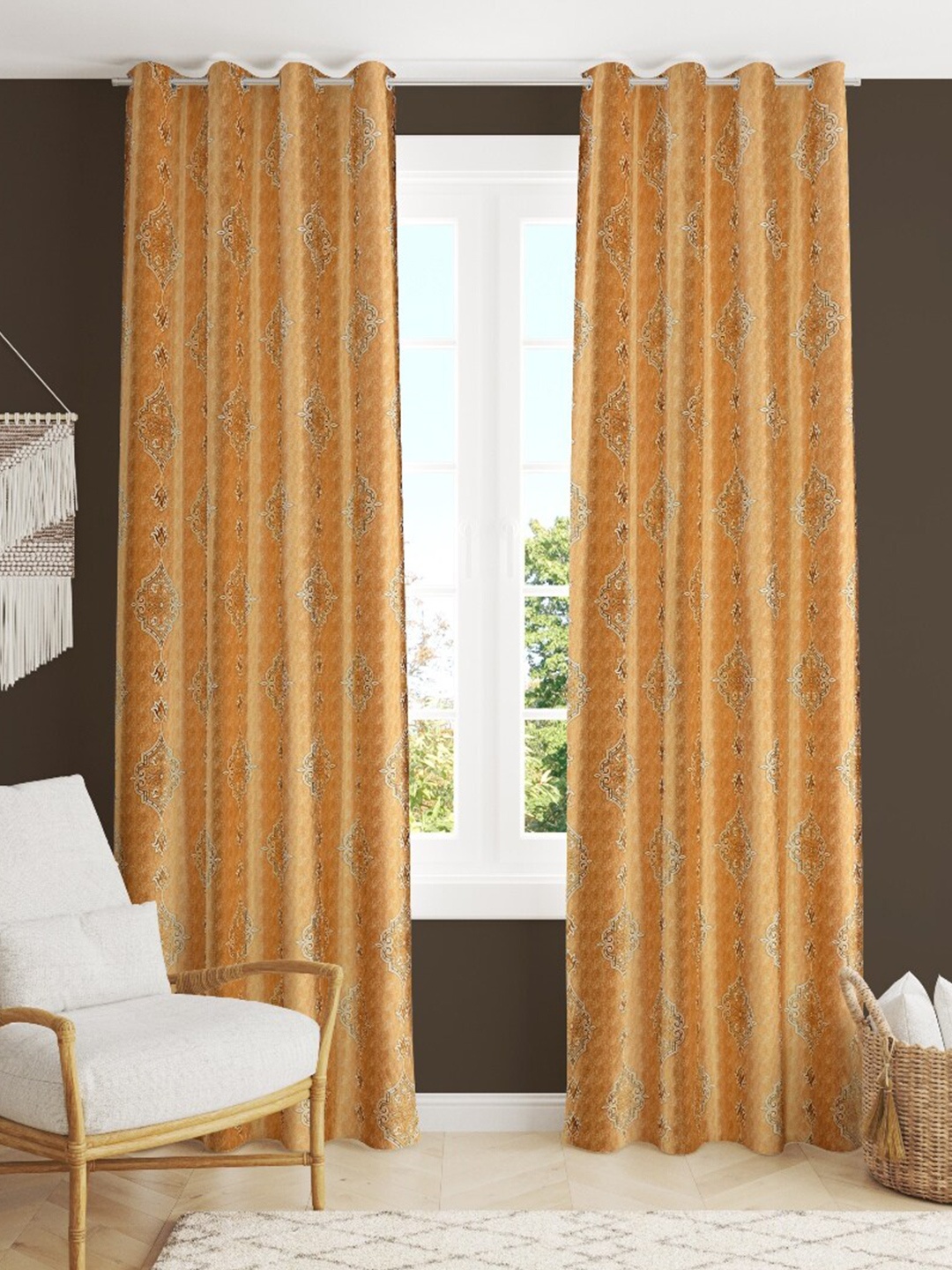 

Slushy Mushy Yellow & White Set of 2 Ethnic Motifs Window Curtain