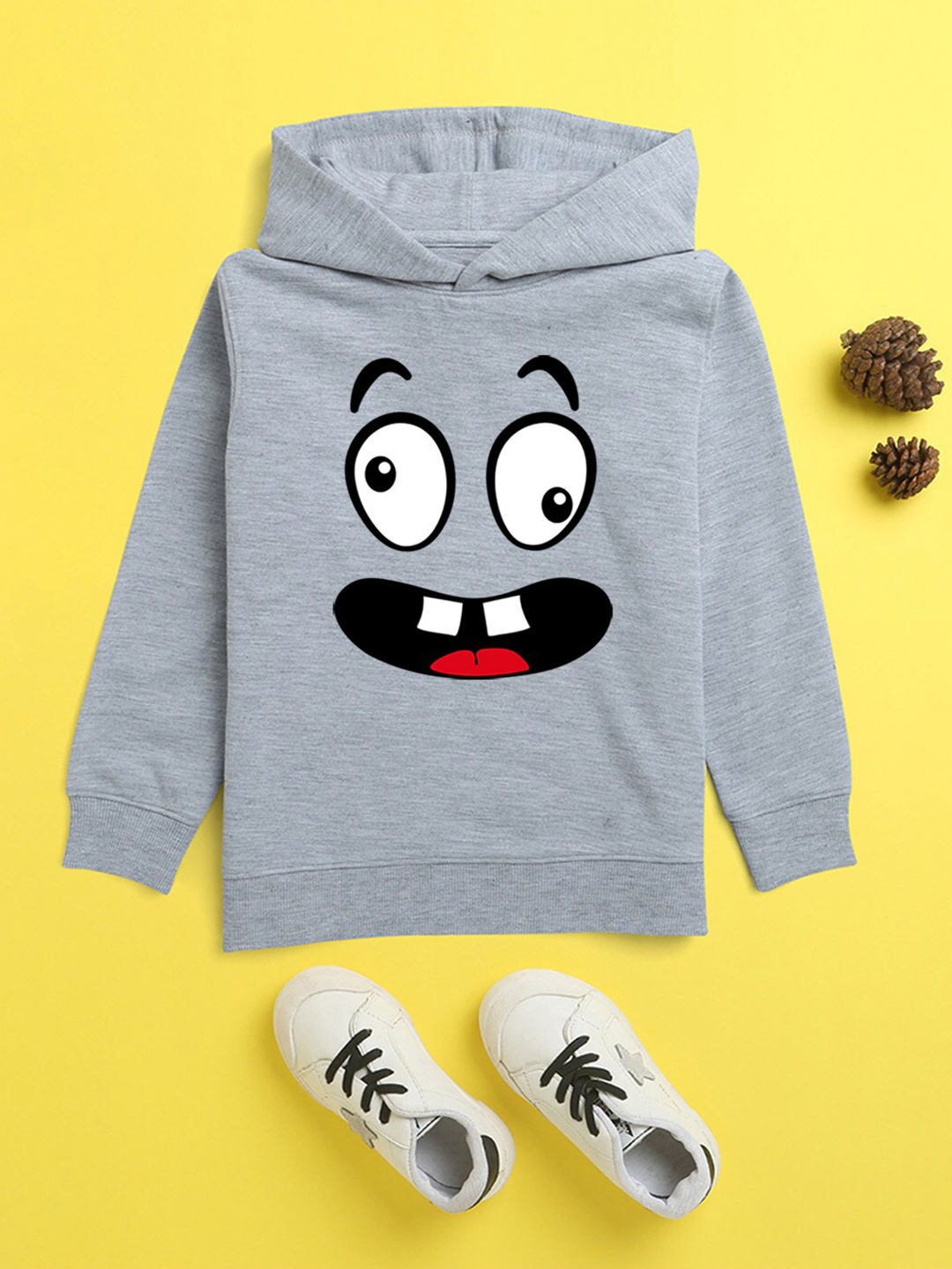 

NUSYL Unisex Kids Grey Printed Hooded Sweatshirt