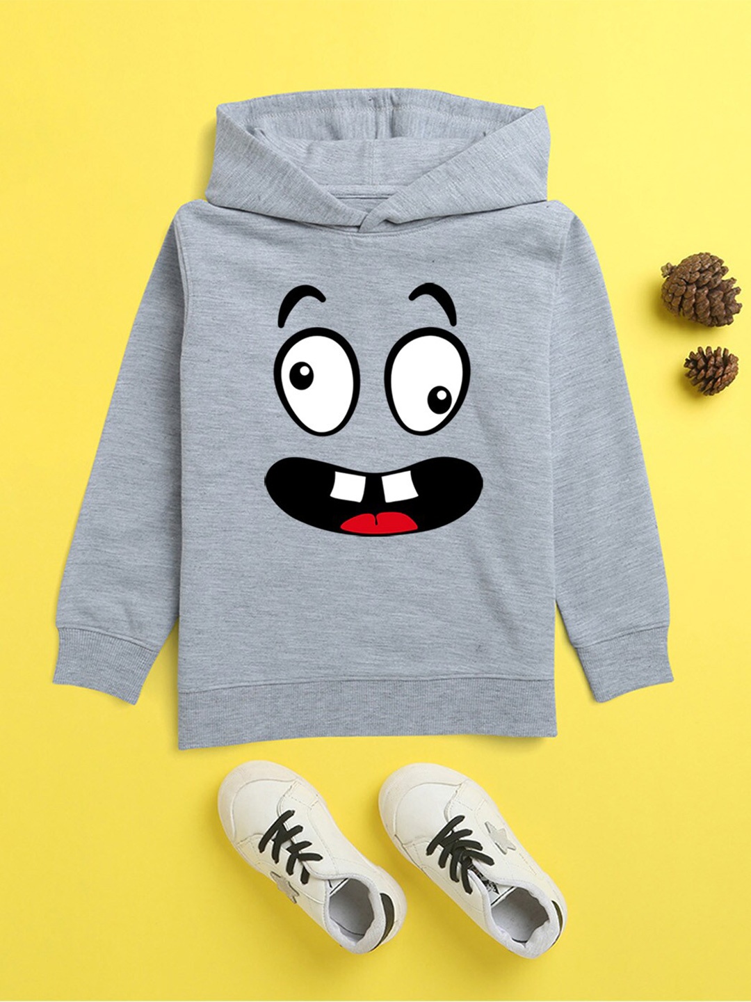 

NUSYL Unisex Kids Grey Printed Hooded Sweatshirt