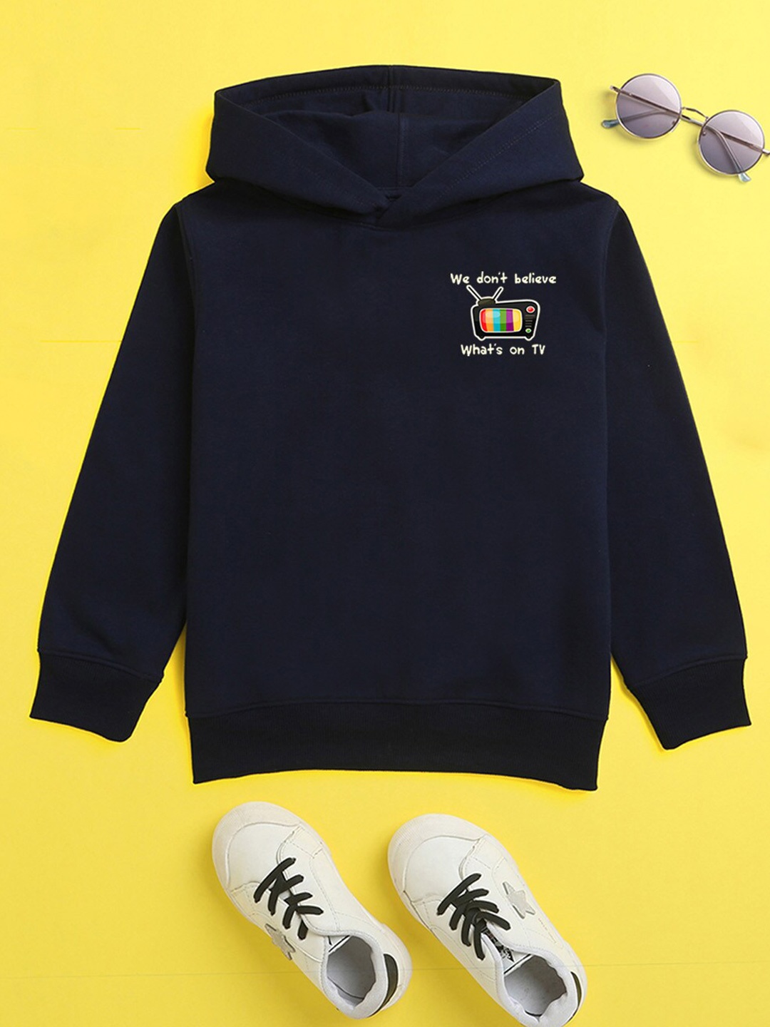

NUSYL Unisex Kids Navy Blue Hooded Sweatshirt