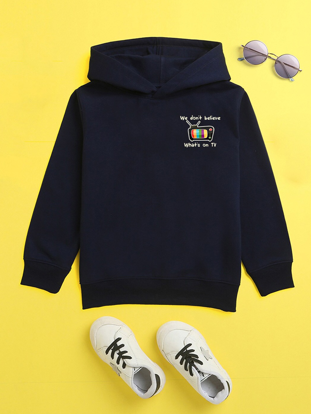 

NUSYL Unisex Kids Navy Blue Hooded Sweatshirt