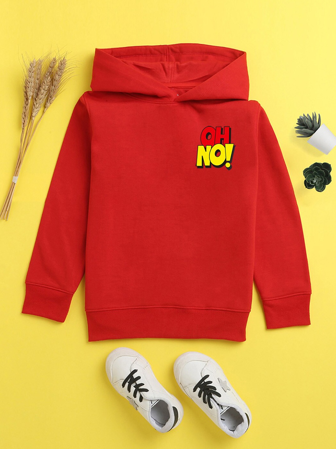 

NUSYL Unisex Kids Red Printed Hooded Sweatshirt