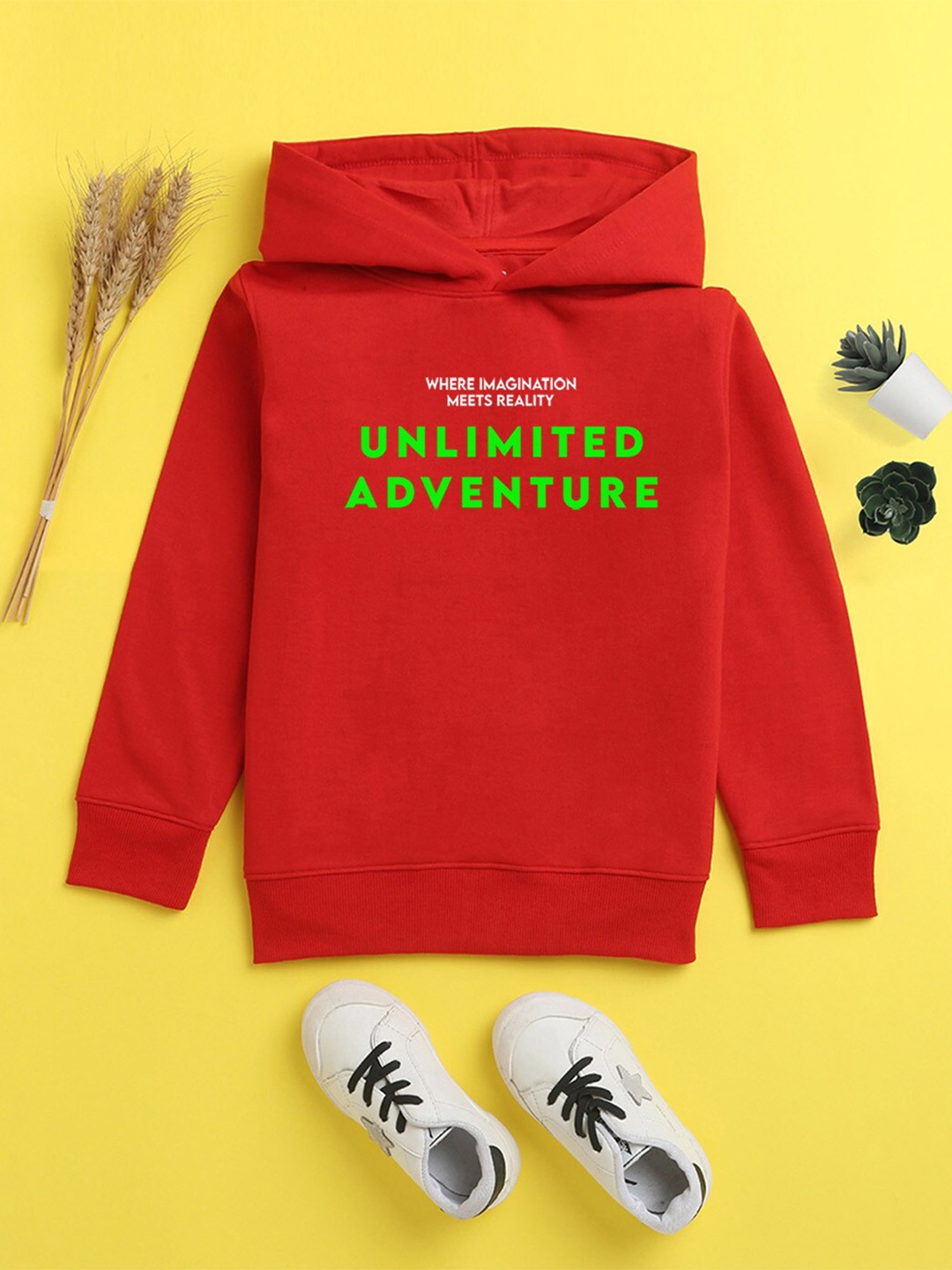 

NUSYL Unisex Kids Red Printed Hooded Sweatshirt