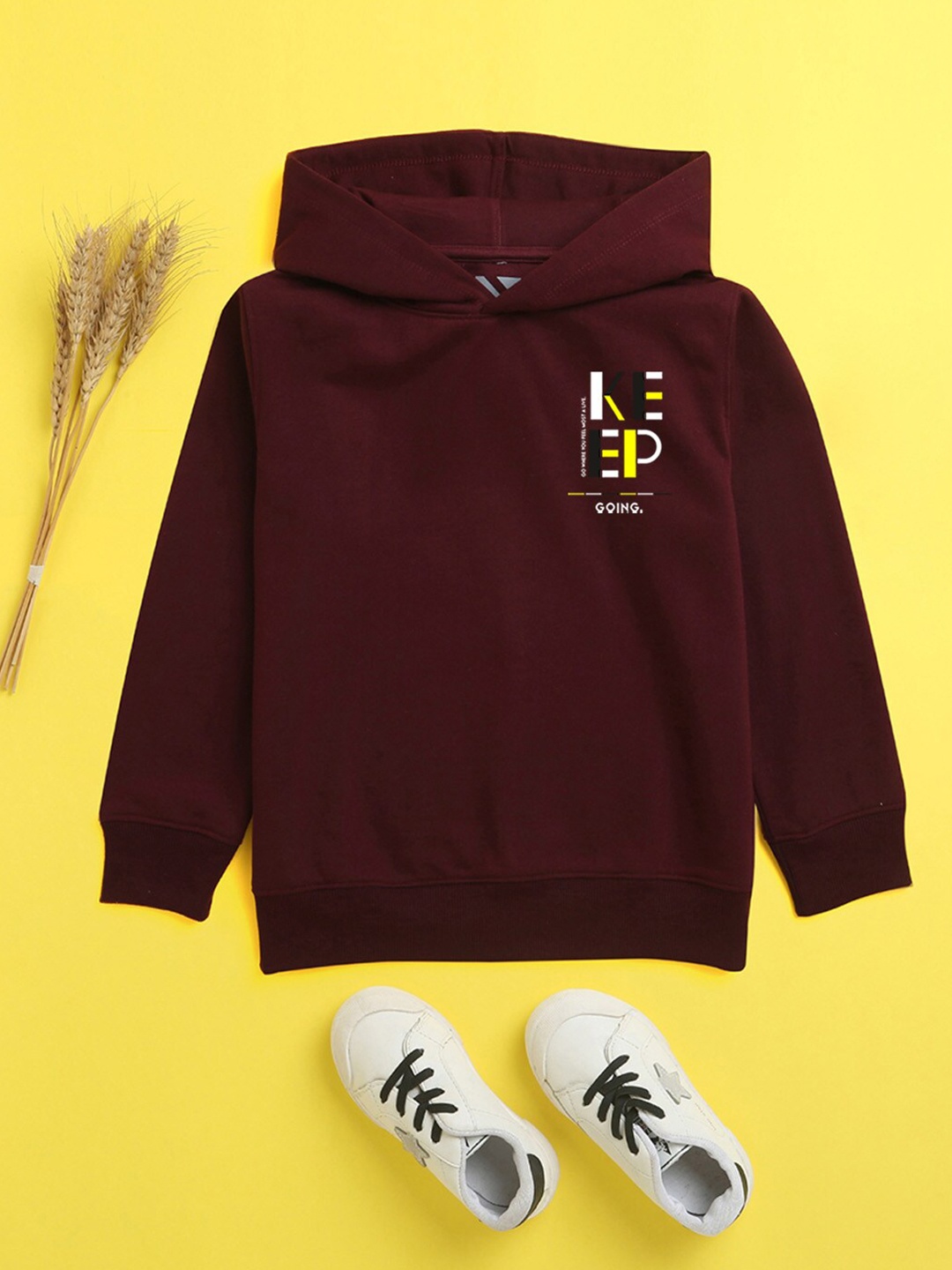 

NUSYL Unisex Kids Burgundy Printed Hooded Sweatshirt