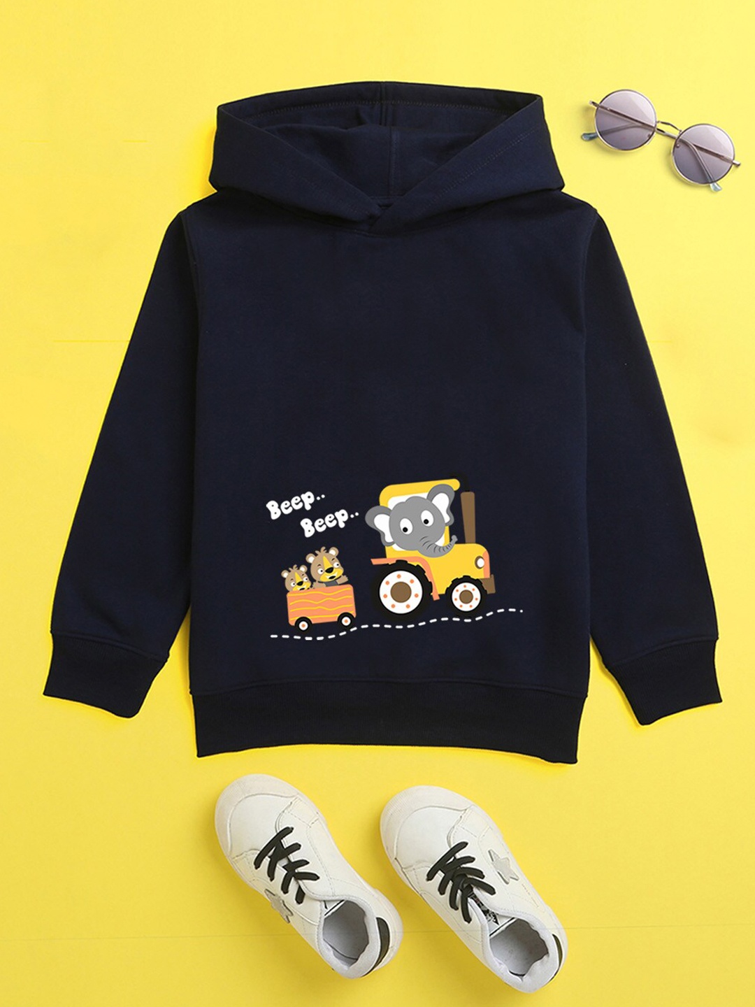 

NUSYL Unisex Kids Navy Blue Printed Hooded Sweatshirt