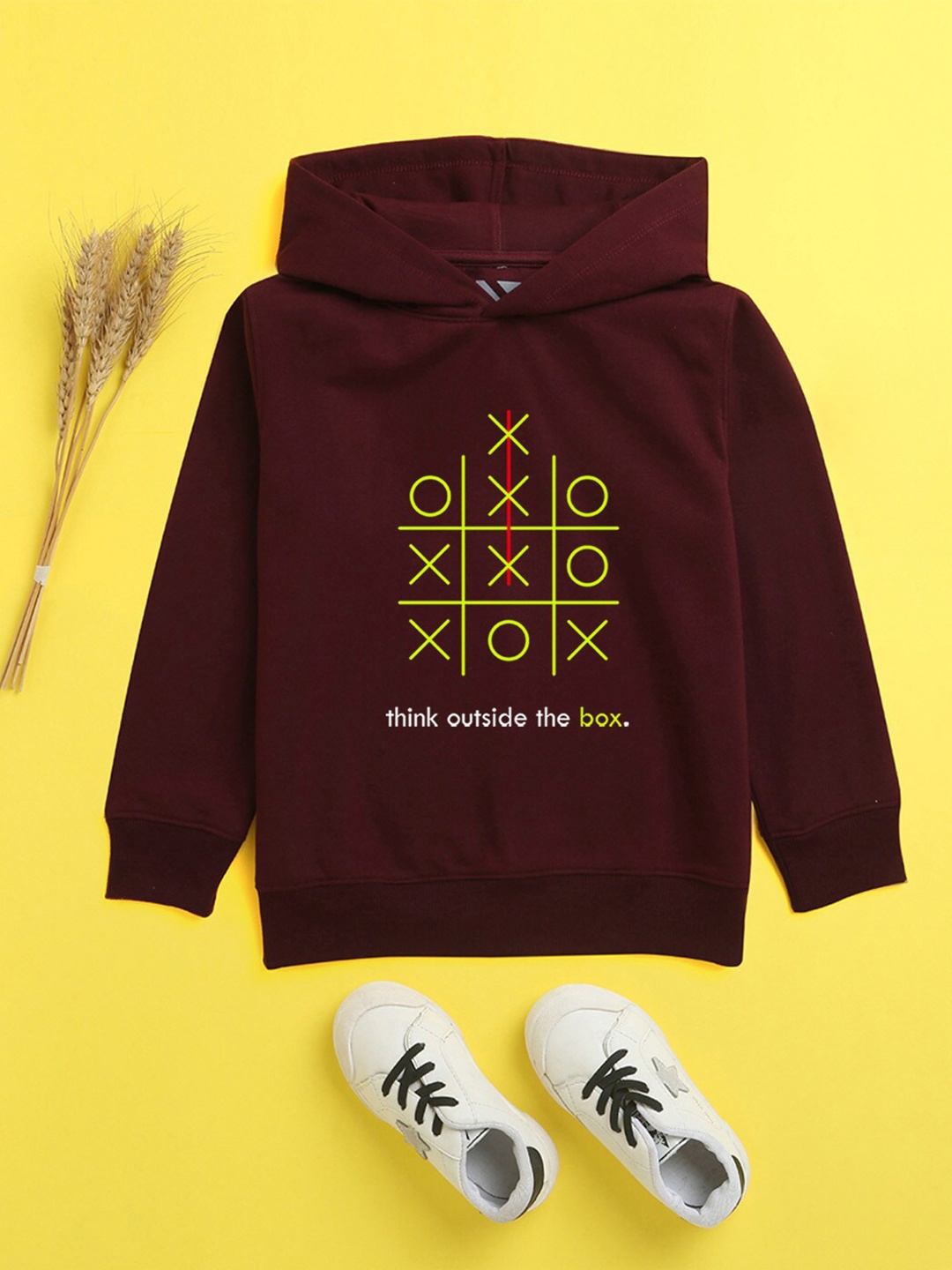 

NUSYL Unisex Kids Burgundy Printed Hooded Sweatshirt