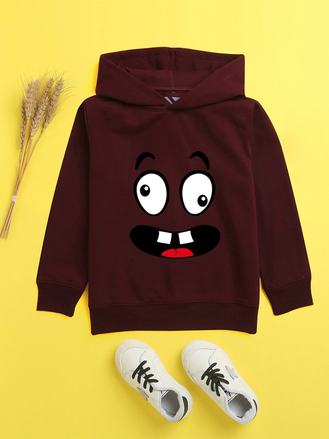 

NUSYL Unisex Kids Burgundy Printed Hooded Sweatshirt