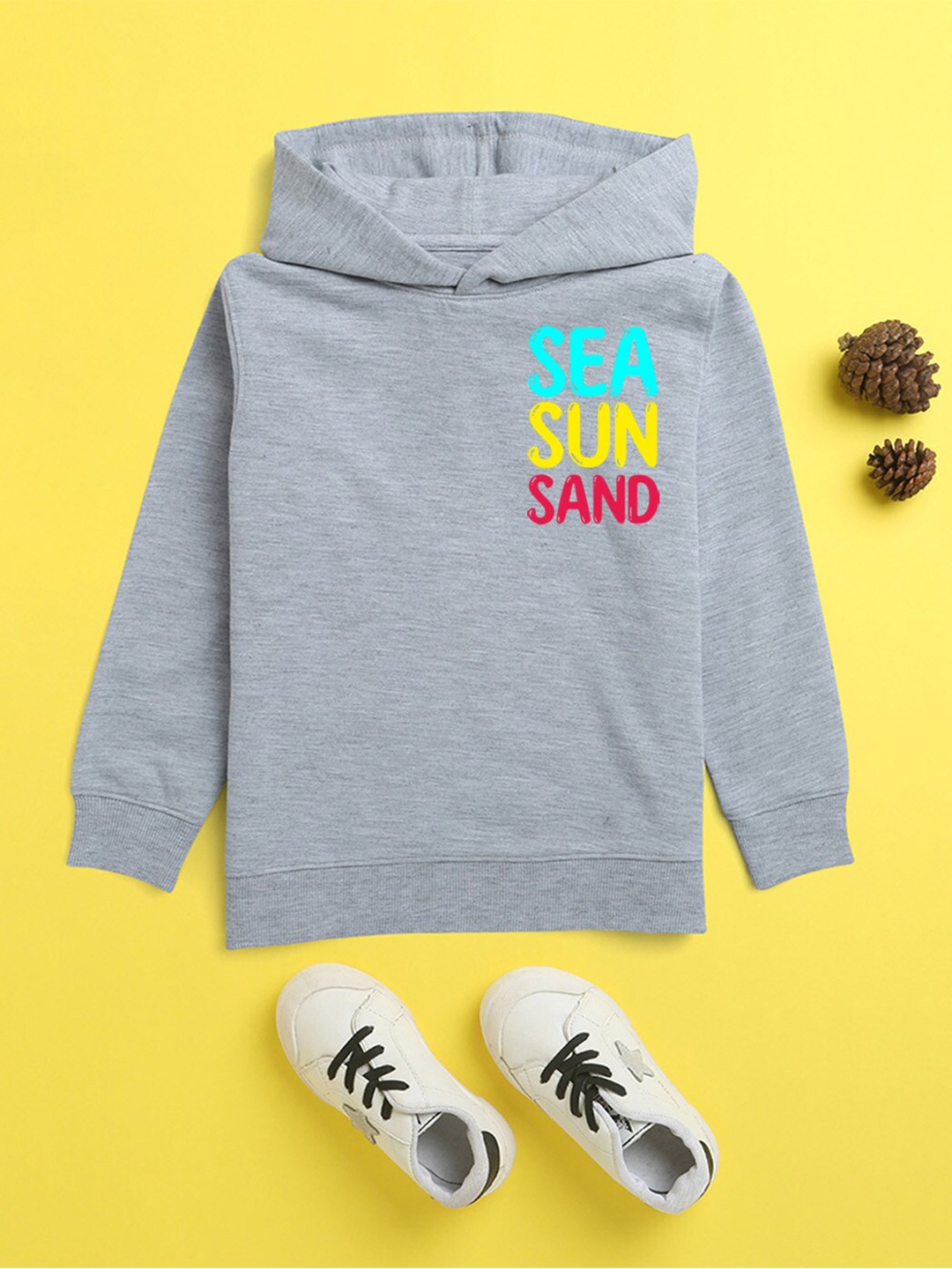 

NUSYL Unisex Kids Grey Printed Hooded Sweatshirt