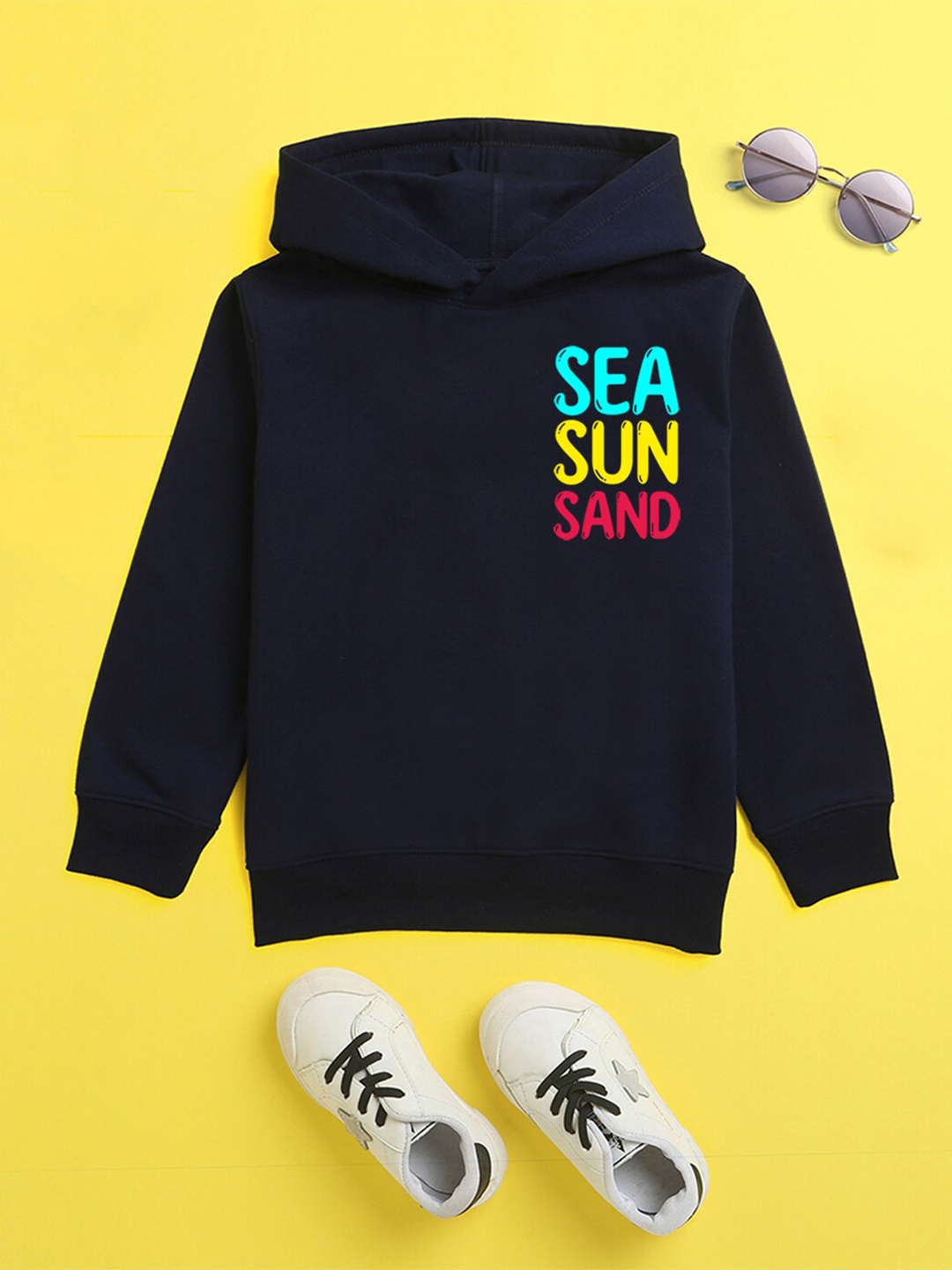

NUSYL Unisex Kids Navy Blue Hooded Sweatshirt