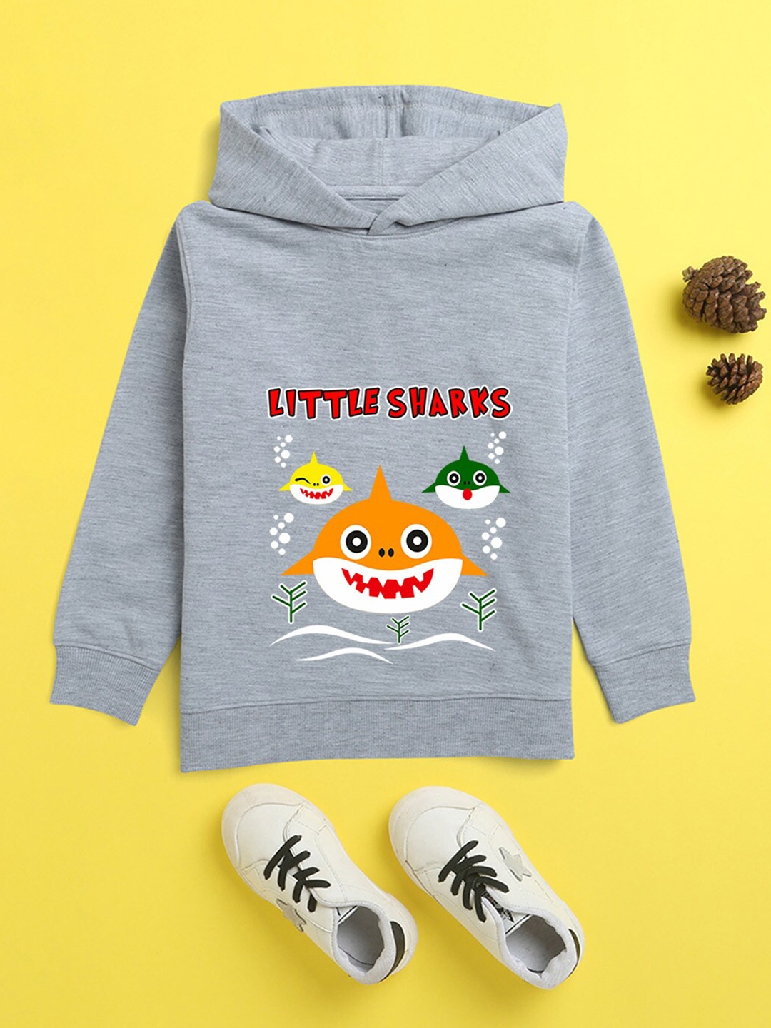 

NUSYL Unisex Kids Grey Printed Hooded Sweatshirt