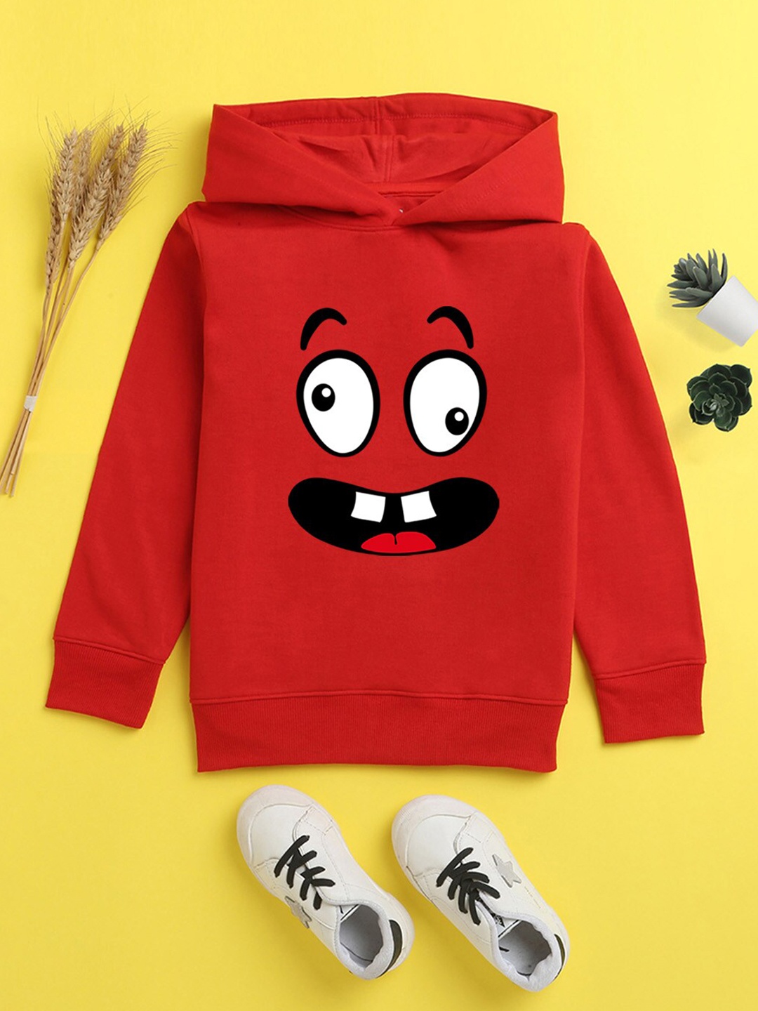 

NUSYL Unisex Kids Red Printed Hooded Sweatshirt