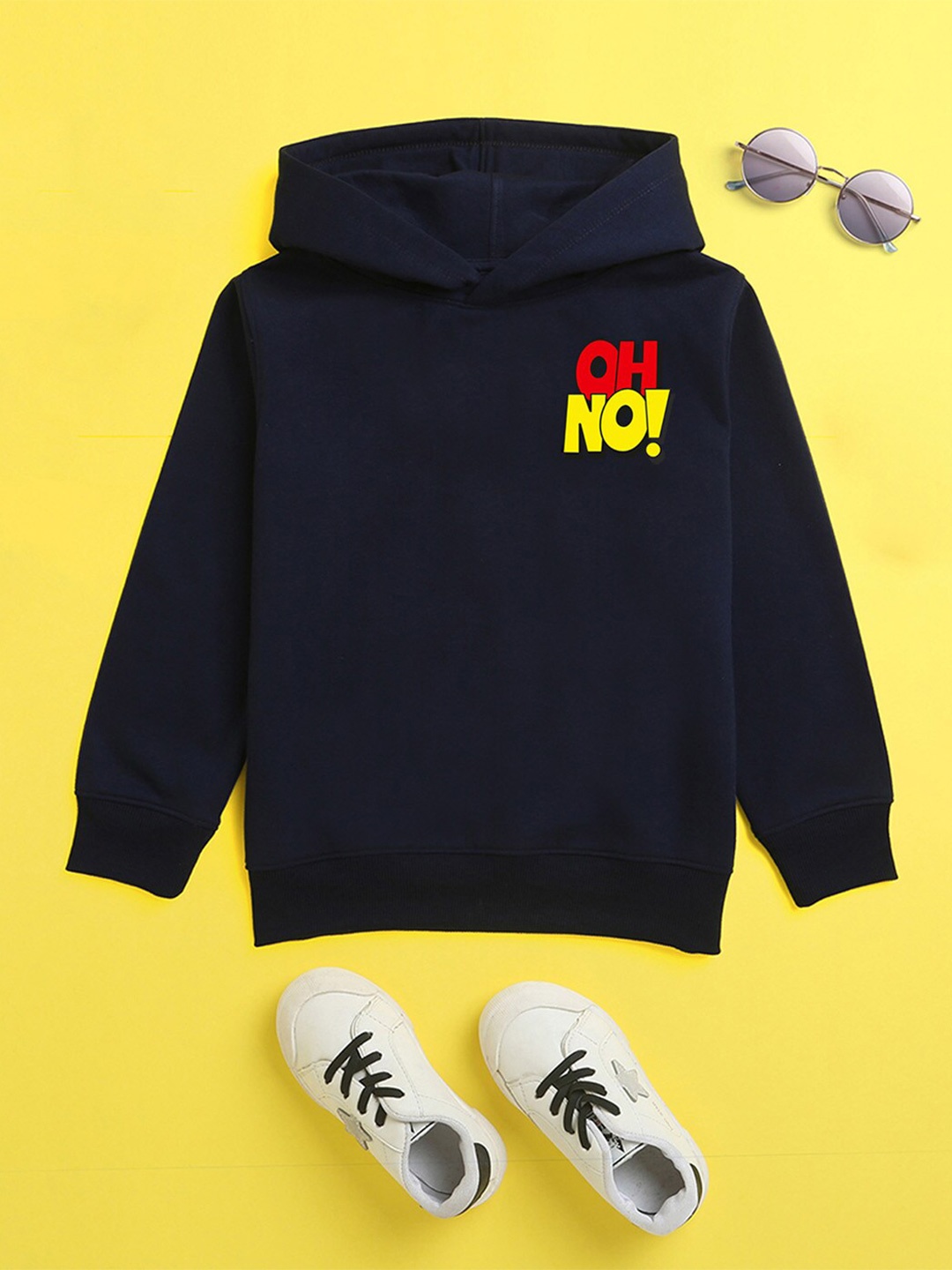 

NUSYL Unisex Kids Navy Blue Printed Hooded Sweatshirt
