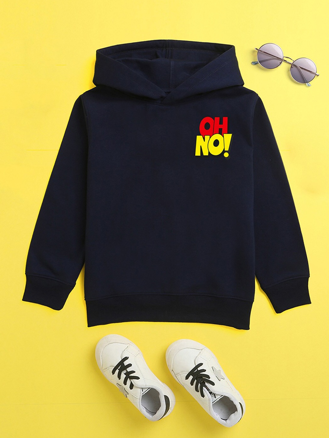 

NUSYL Unisex Kids Navy Blue Printed Hooded Sweatshirt