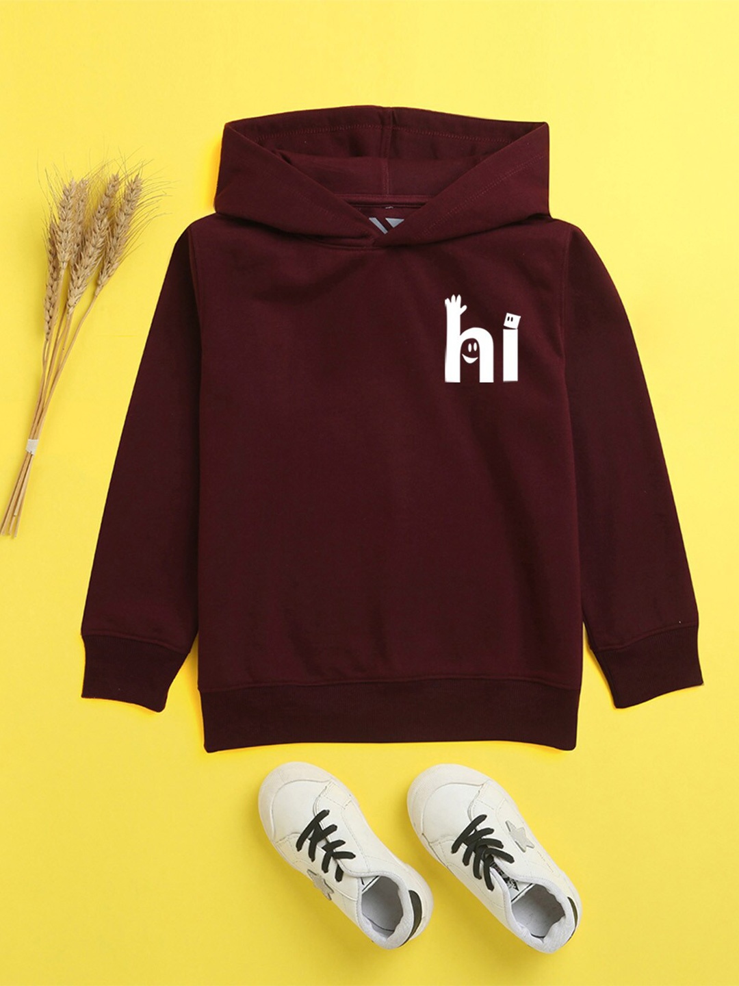 

NUSYL Unisex Kids Burgundy Printed Hooded Sweatshirt