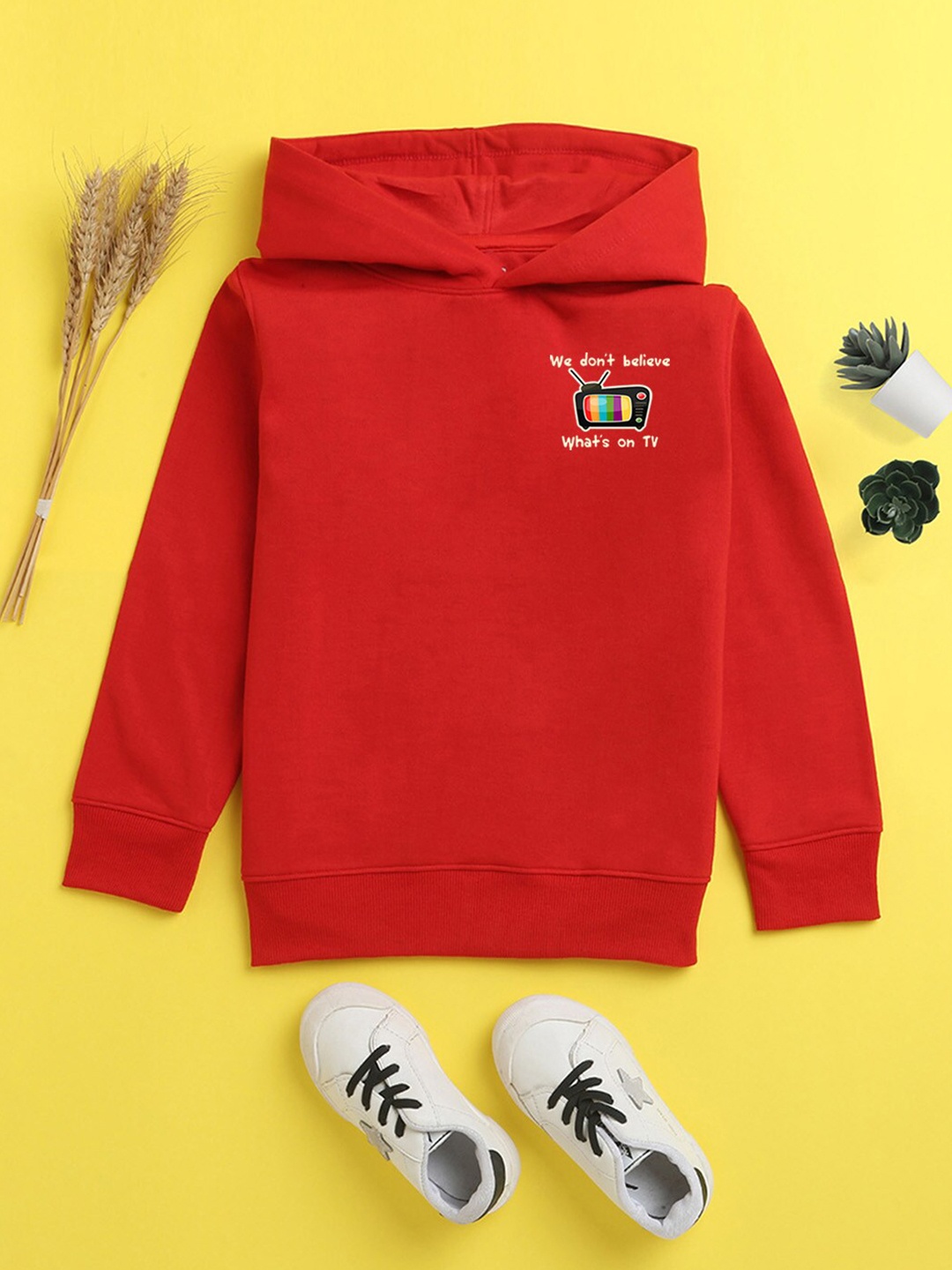 

NUSYL Unisex Kids Red Printed Hooded Sweatshirt