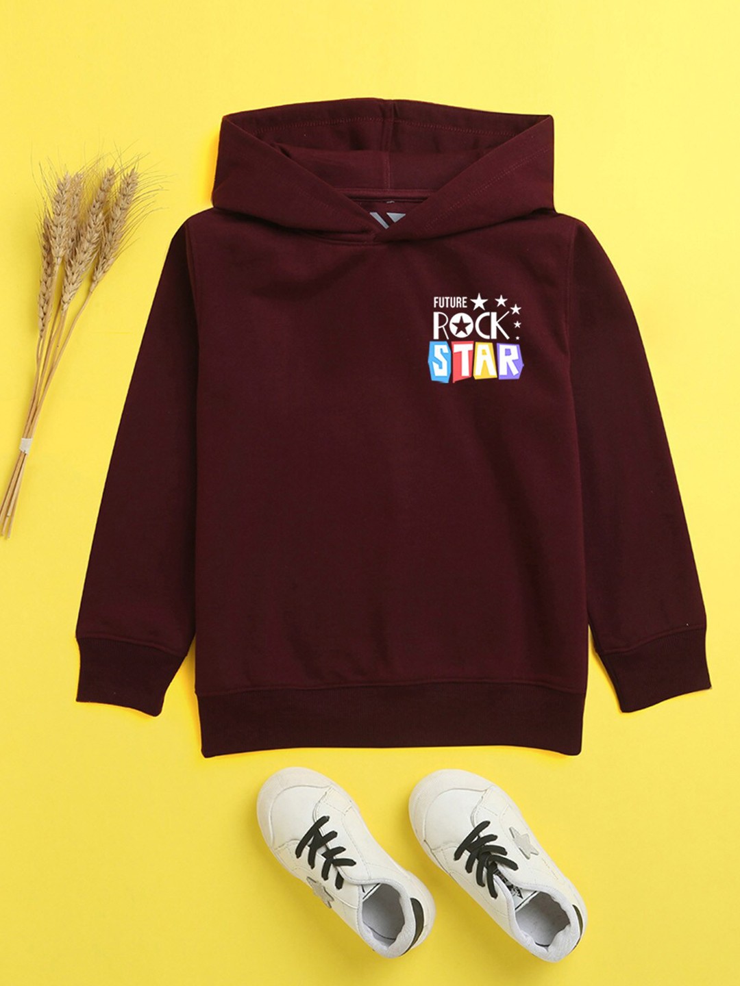

NUSYL Unisex Kids Burgundy Printed Hooded Sweatshirt