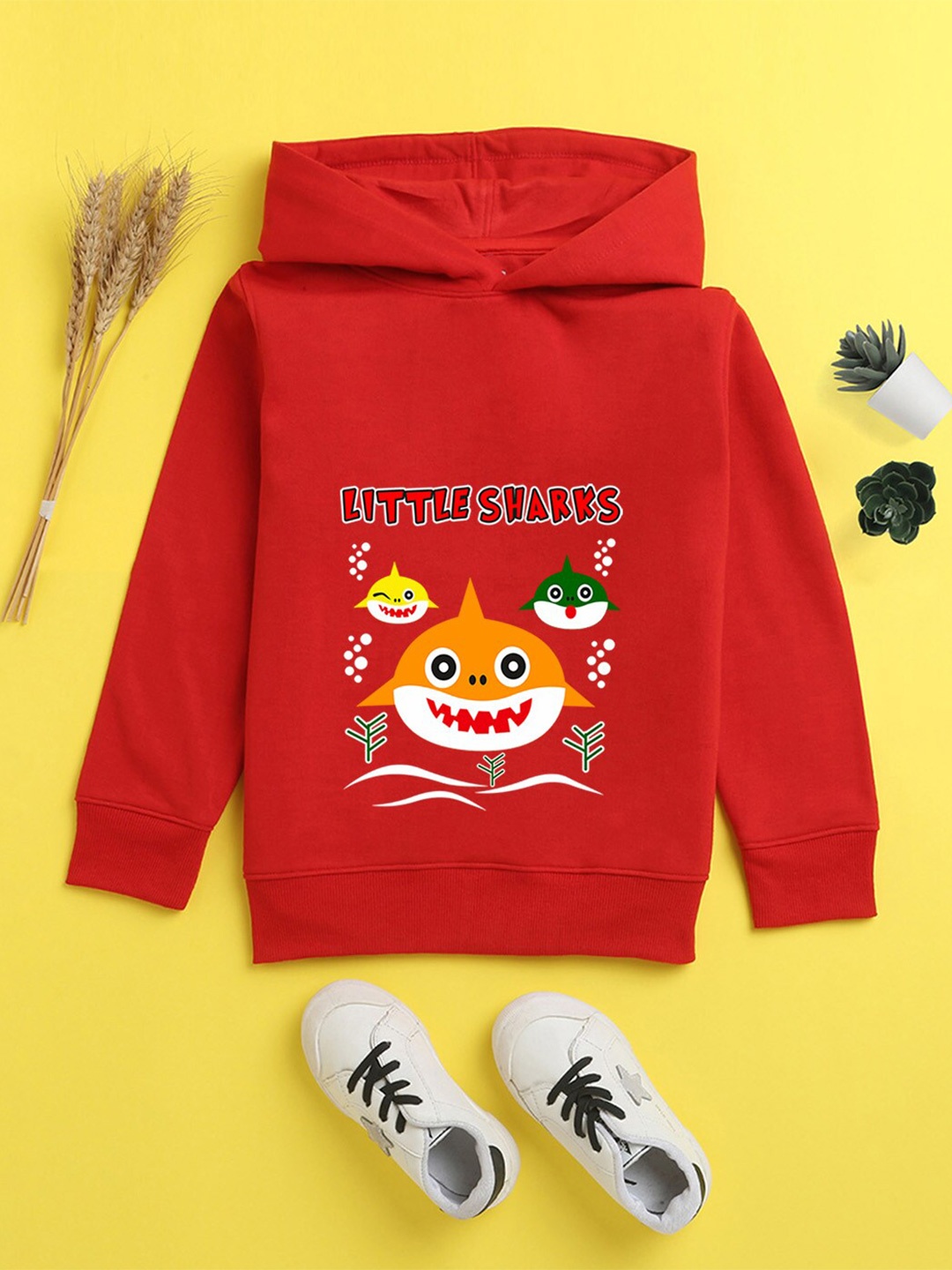 

NUSYL Unisex Kids Red Printed Hooded Sweatshirt