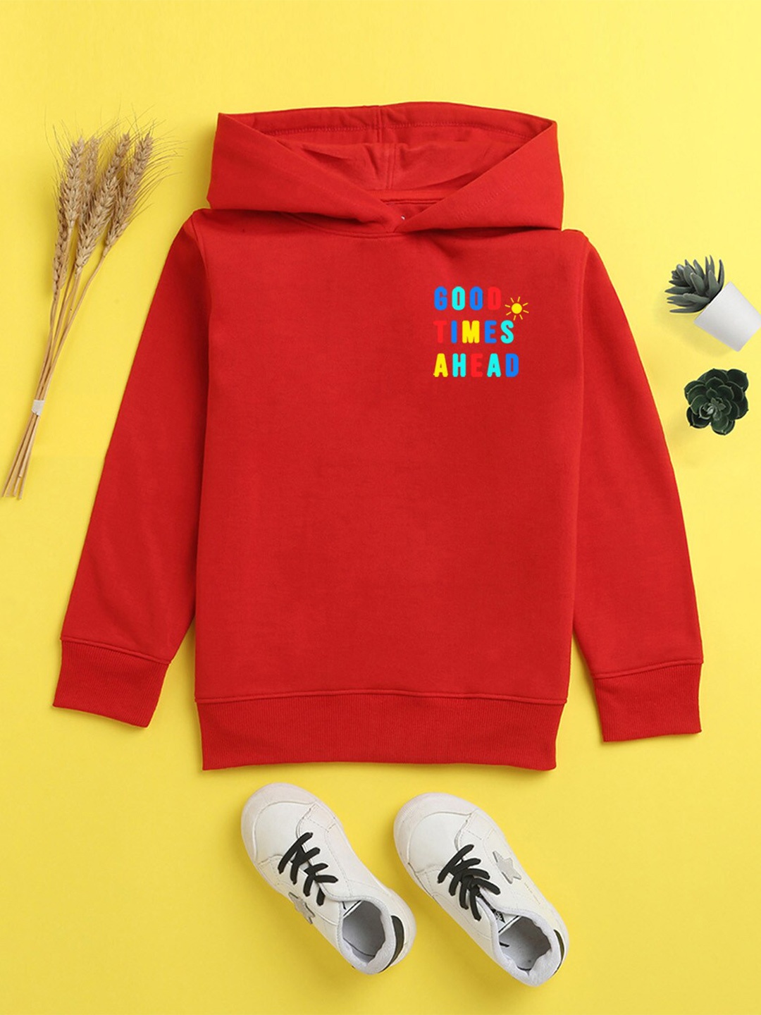 

NUSYL Unisex Kids Red Printed Hooded Sweatshirt