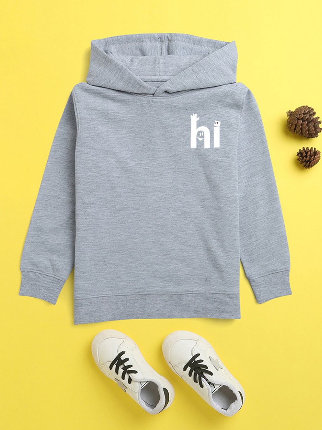 

NUSYL Unisex Kids Grey Printed Hooded Sweatshirt