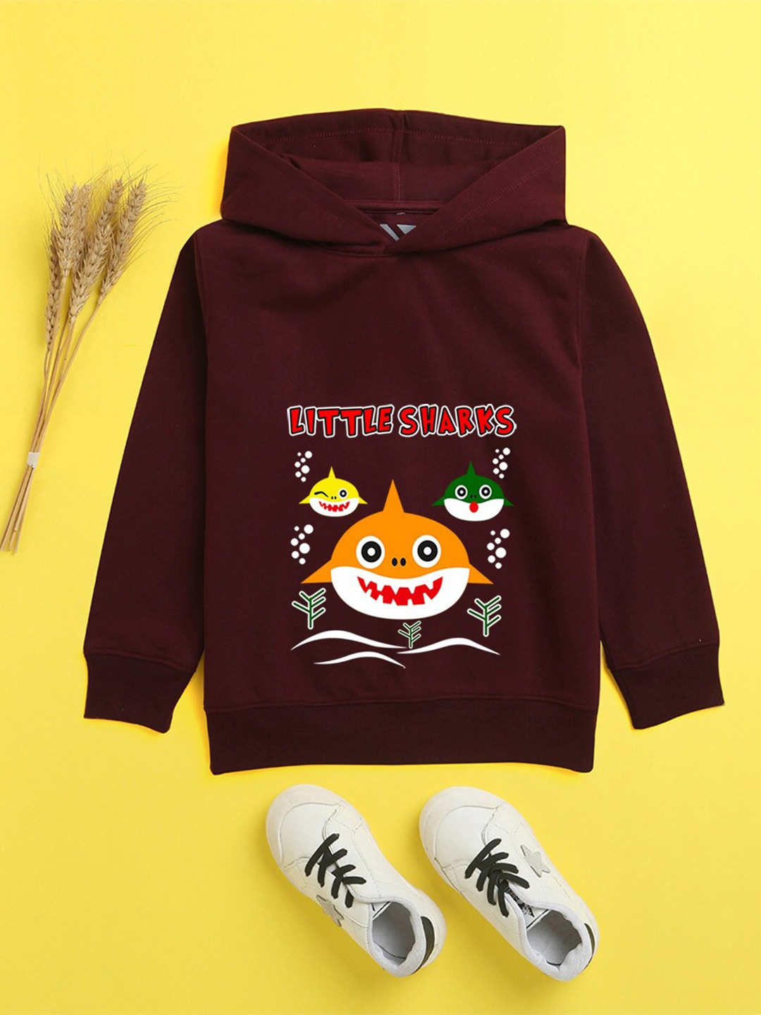 

NUSYL Unisex Kids Burgundy Printed Hooded Sweatshirt