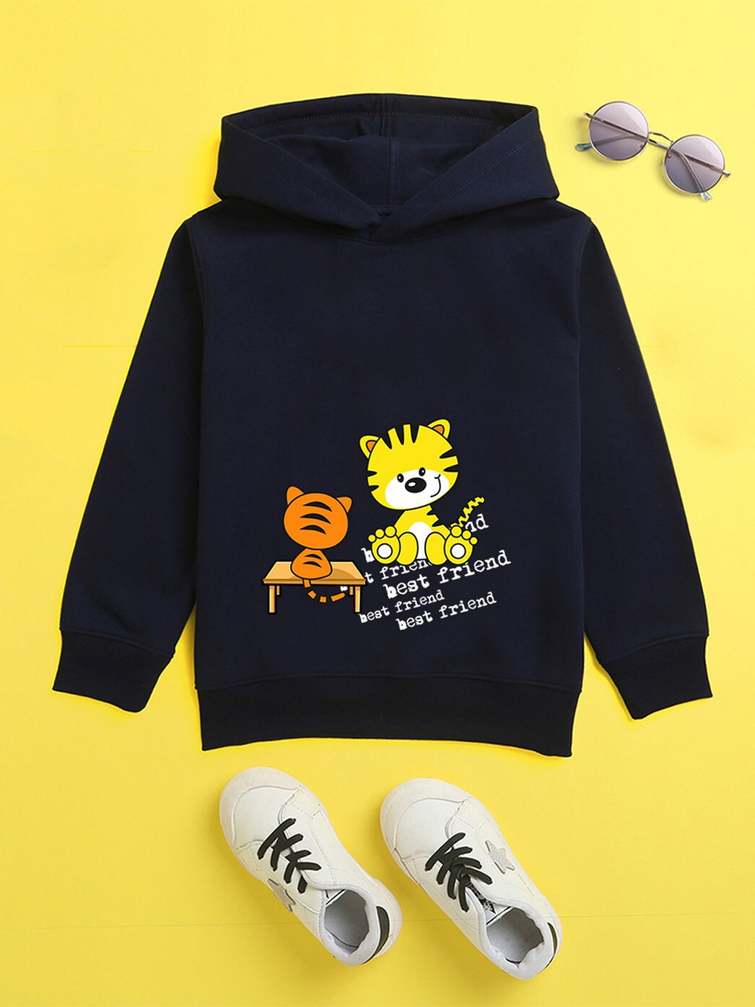 

NUSYL Unisex Kids Navy Blue Printed Hooded Sweatshirt