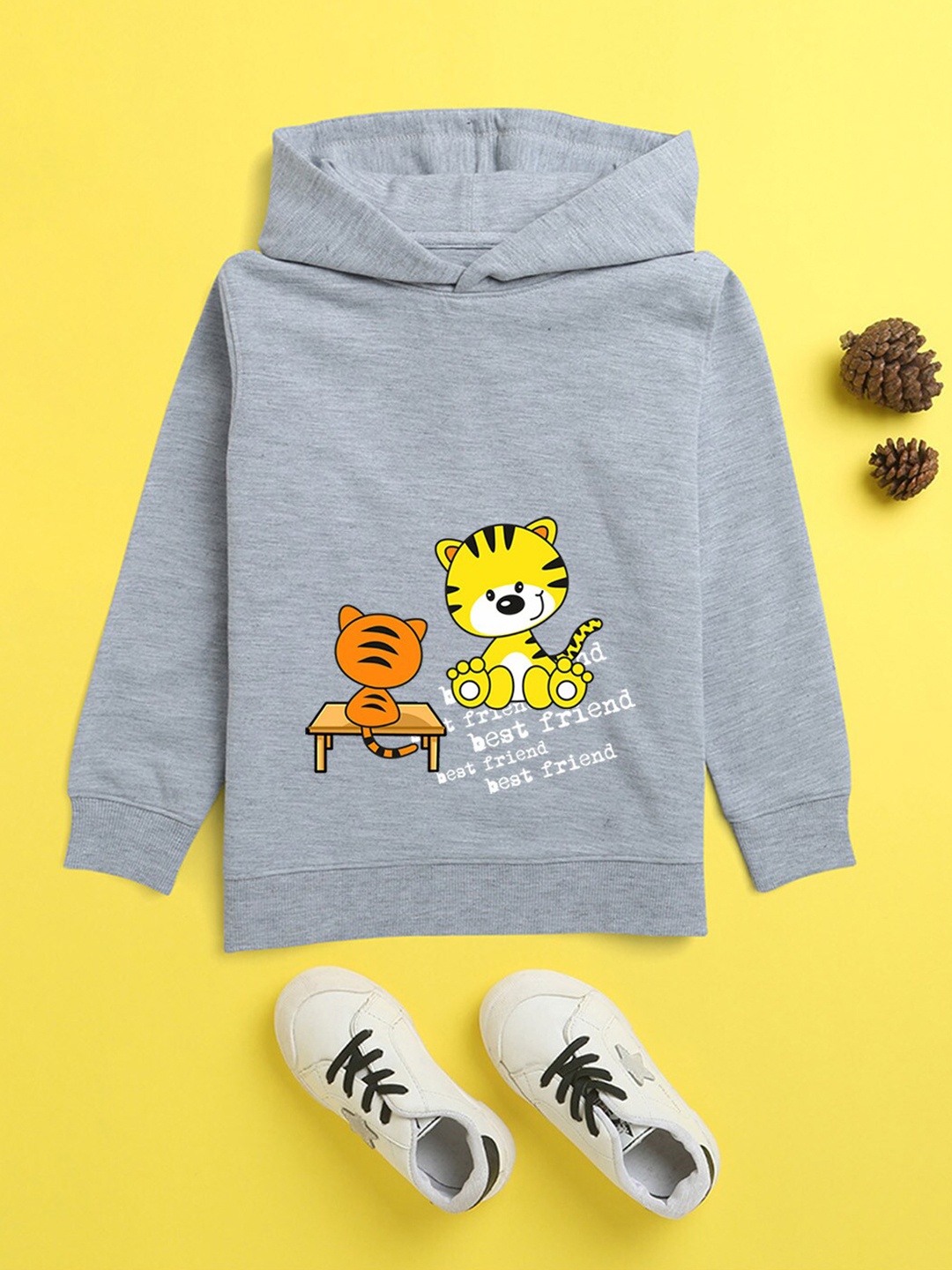 

NUSYL Unisex Kids Grey Printed Hooded Sweatshirt