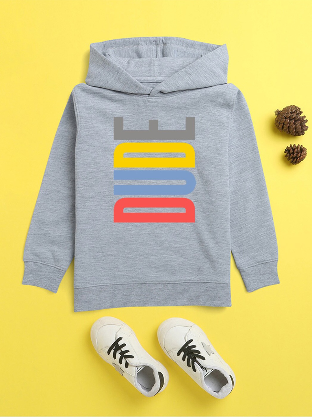 

NUSYL Unisex Kids Grey Printed Hooded Sweatshirt