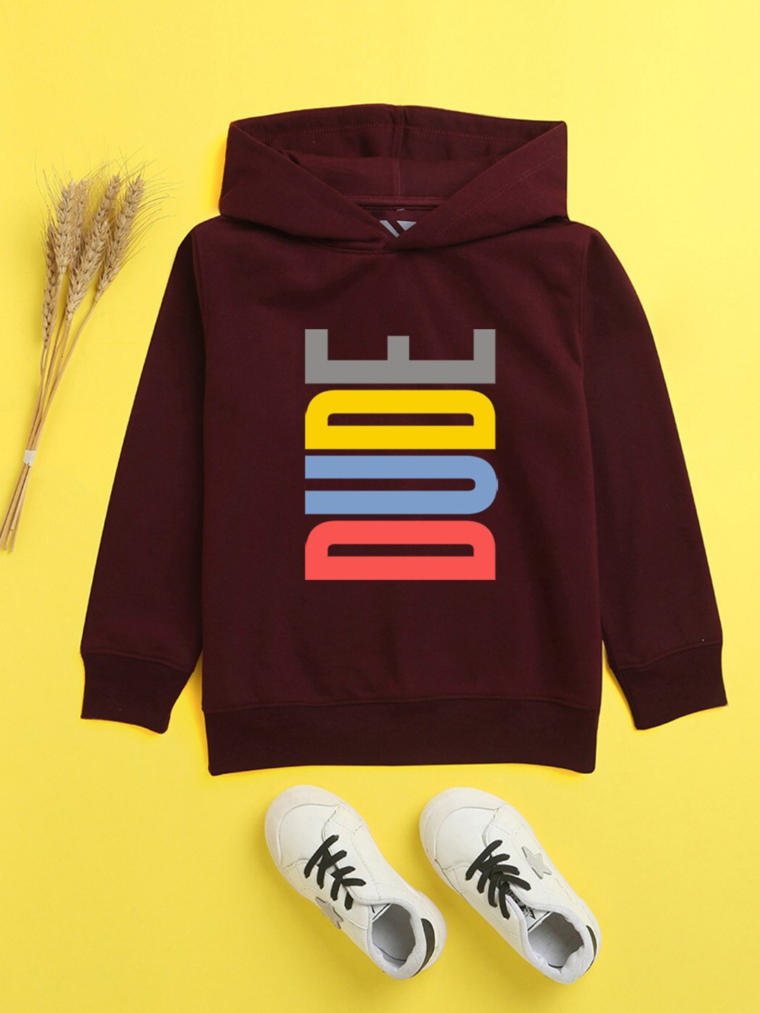 

NUSYL Unisex Kids Burgundy Printed Hooded Sweatshirt