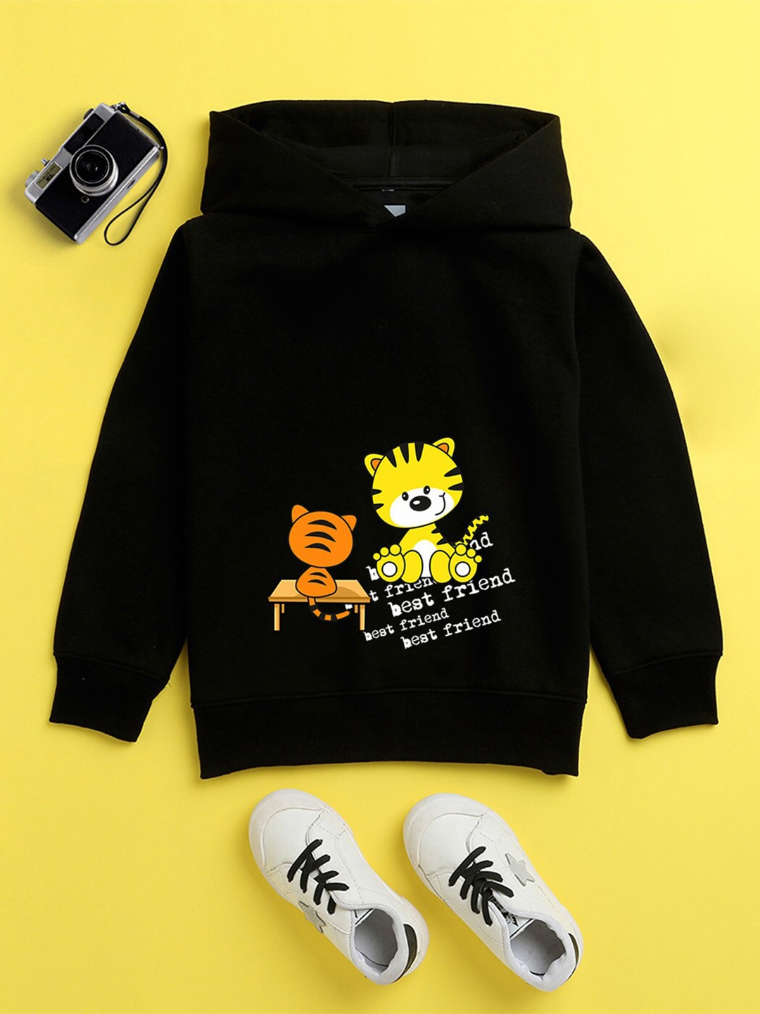 

NUSYL Unisex Kids Black Printed Hooded Sweatshirt