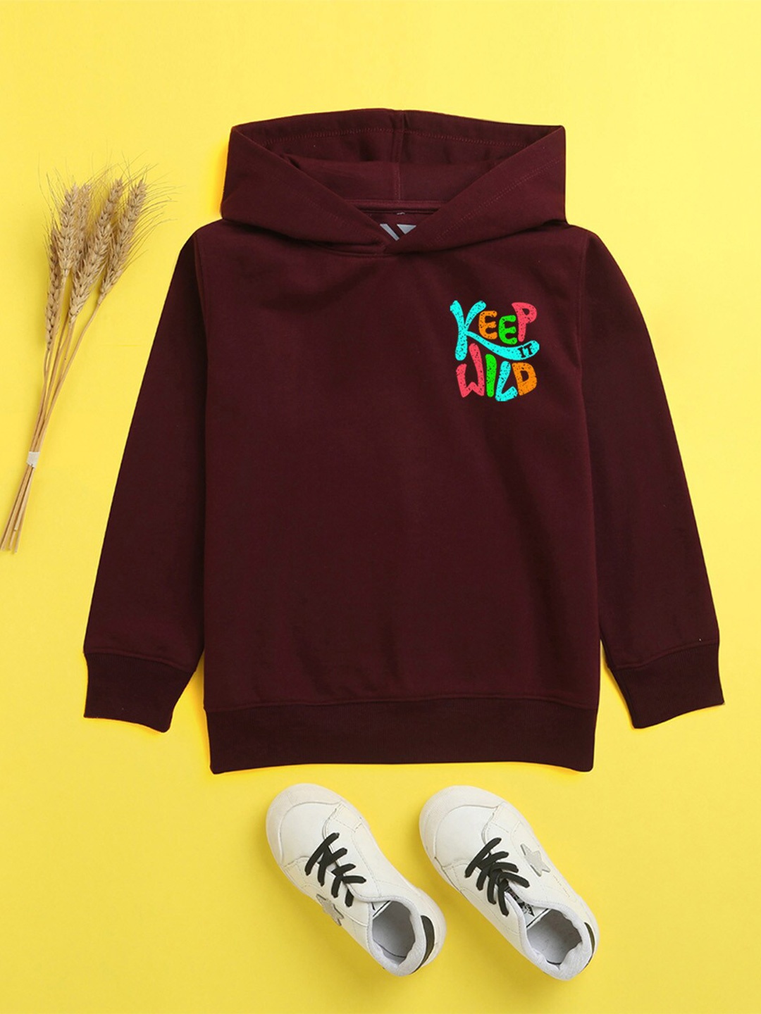 

NUSYL Unisex Kids Burgundy Printed Hooded Sweatshirt