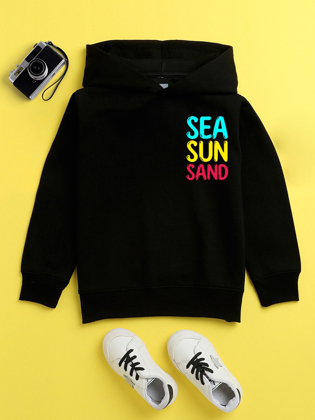 

NUSYL Unisex Kids Black Printed Hooded Sweatshirt