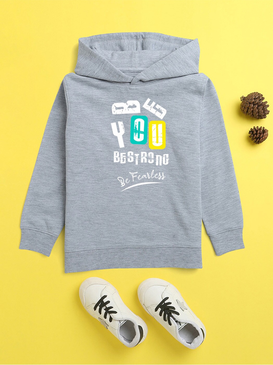

NUSYL Unisex Kids Grey Printed Hooded Sweatshirt