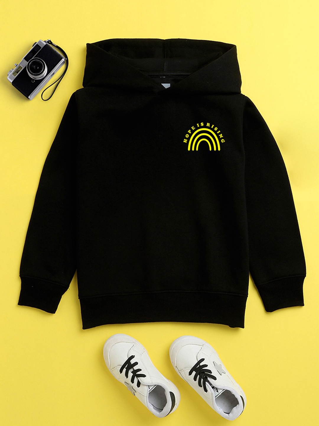 

NUSYL Unisex Kids Black Printed Hooded Sweatshirt
