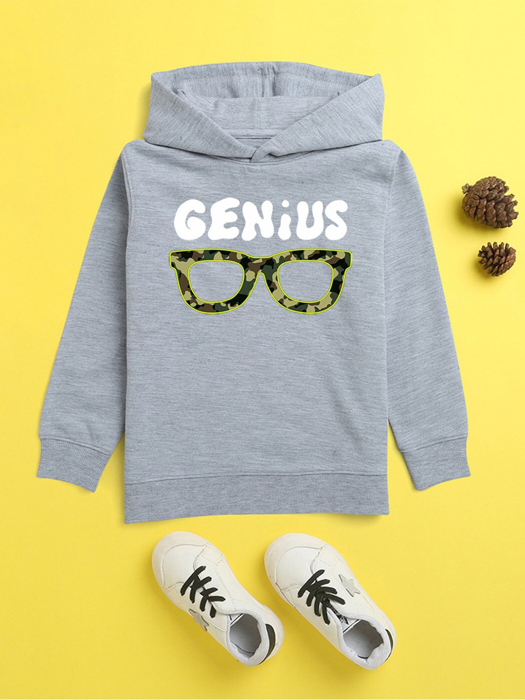 

NUSYL Unisex Kids Grey Printed Hooded Sweatshirt