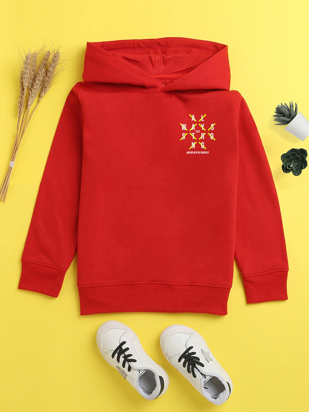 

NUSYL Unisex Kids Red Printed Hooded Sweatshirt