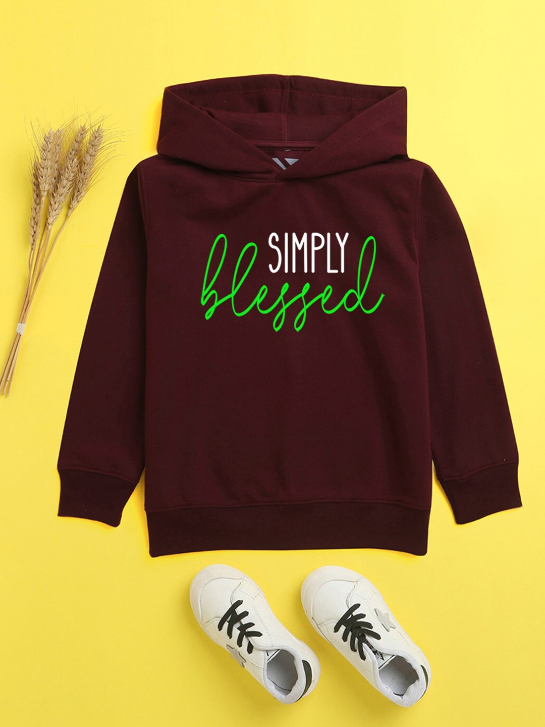 

NUSYL Unisex Kids Burgundy Printed Hooded Sweatshirt