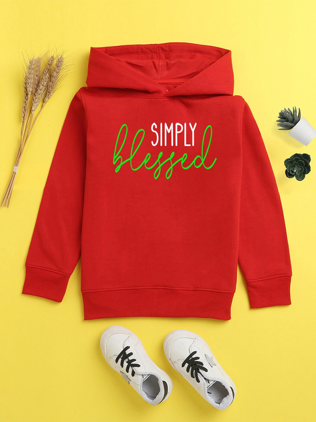 

NUSYL Unisex Kids Red Printed Hooded Sweatshirt