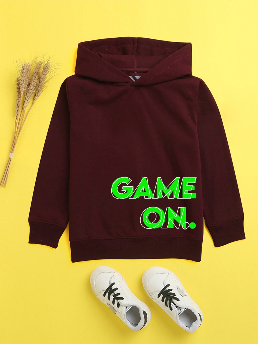 

NUSYL Unisex Kids Burgundy Printed Hooded Sweatshirt