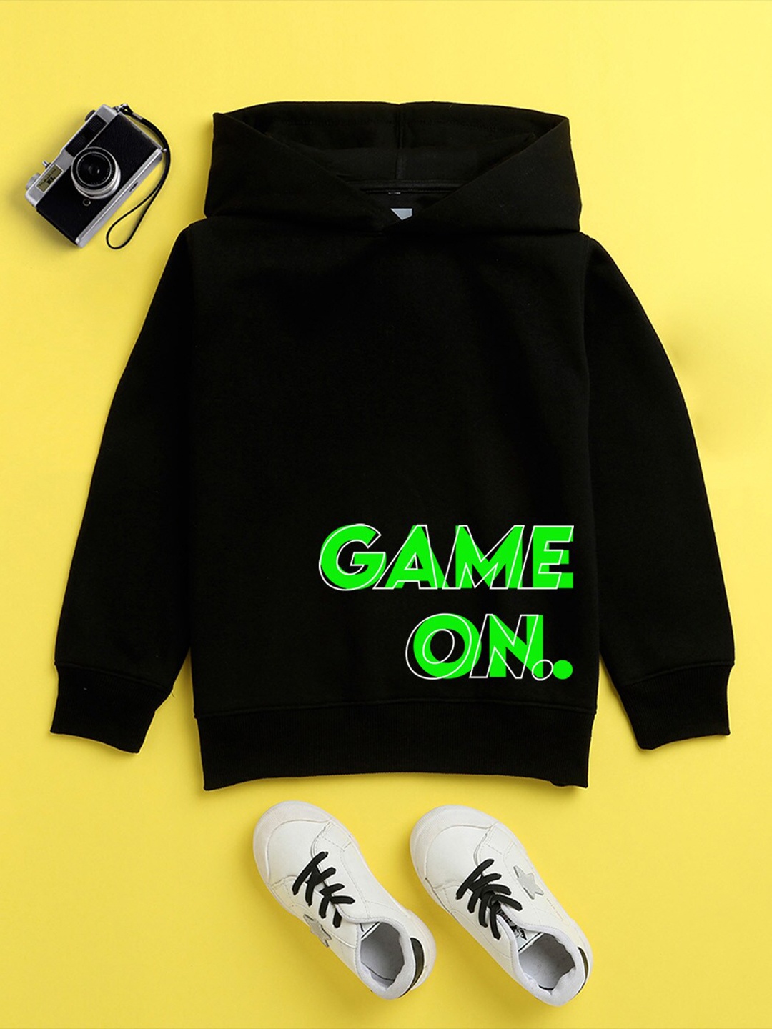 

NUSYL Unisex Kids Black Printed Hooded Sweatshirt