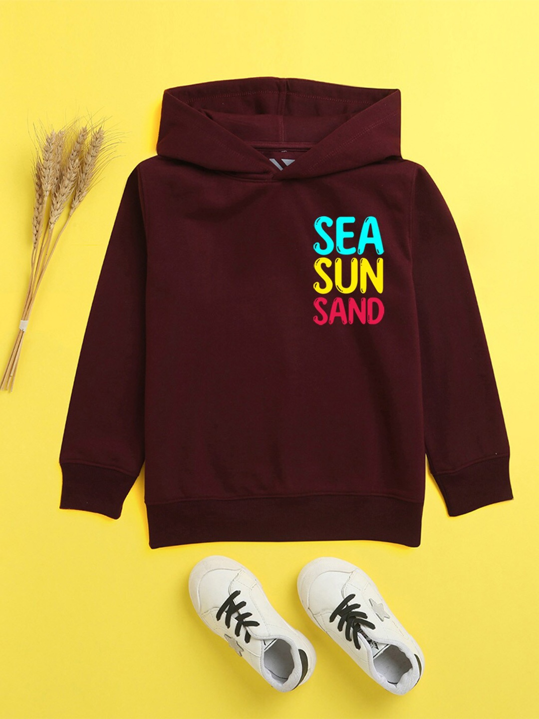 

NUSYL Unisex Kids Burgundy Printed Hooded Sweatshirt